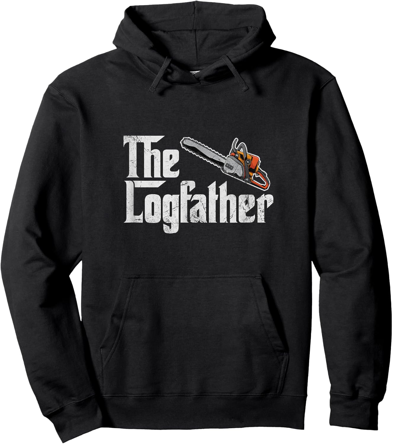 The Log Father Arborist Dad Chainsaw Tree Cutter Distressed Hoodie - Hoodie | Black