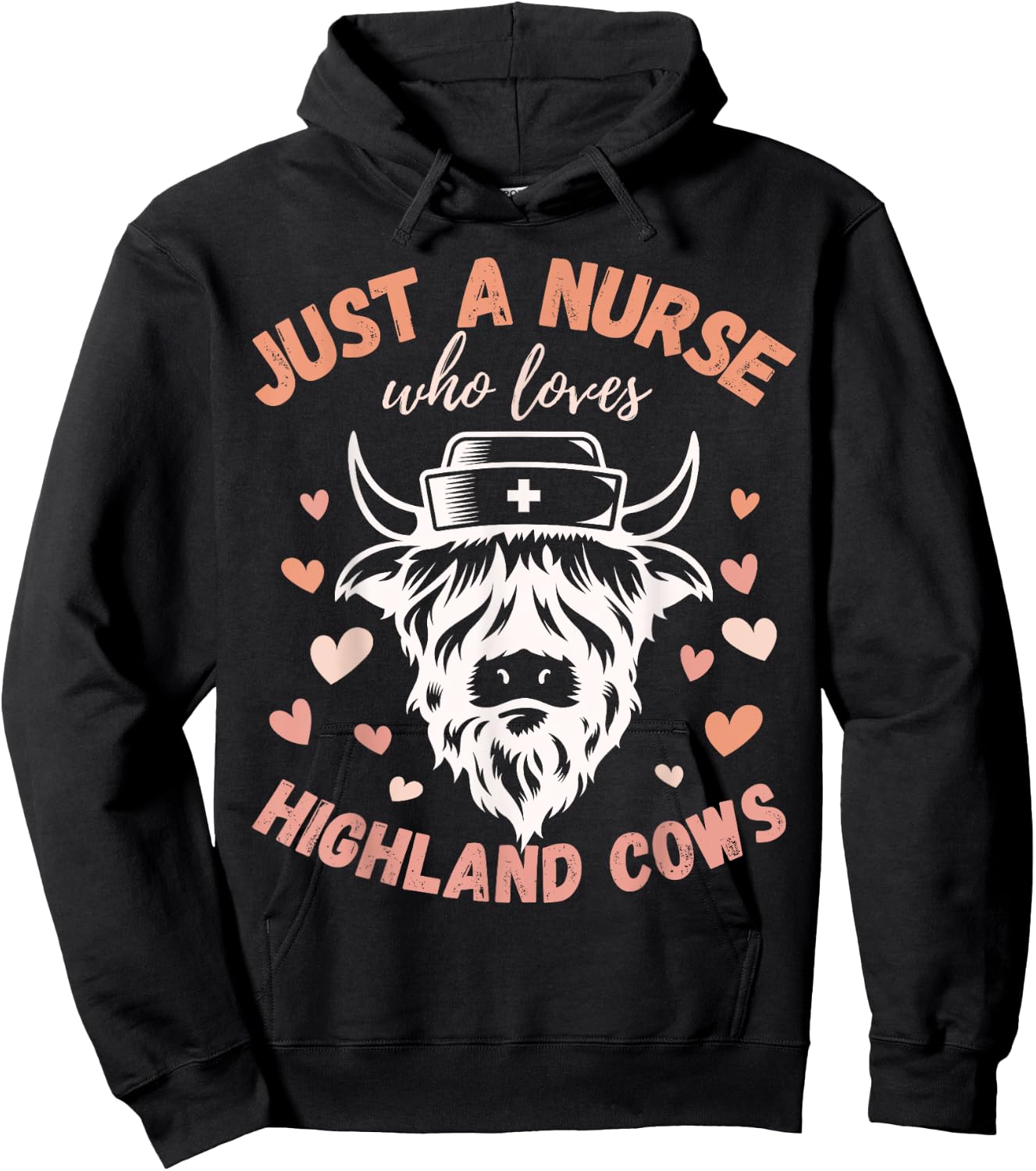 Just A Nurse Who Loves Highland Cows Cute Funny Campy Hoodie - Hoodie | Black