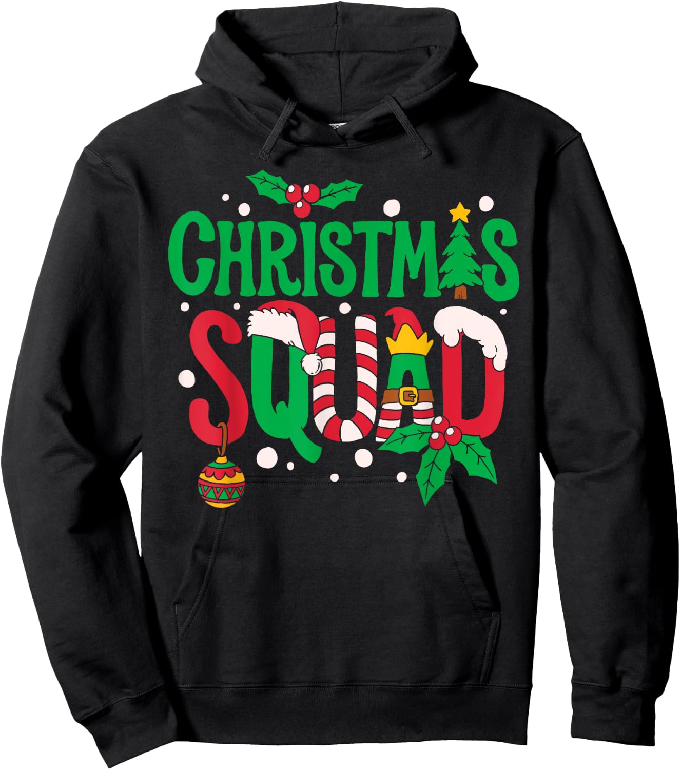 Christmas Squad Santa Elf Family Matching Pajamas Boys Girls Hoodie - Hoodie | Black