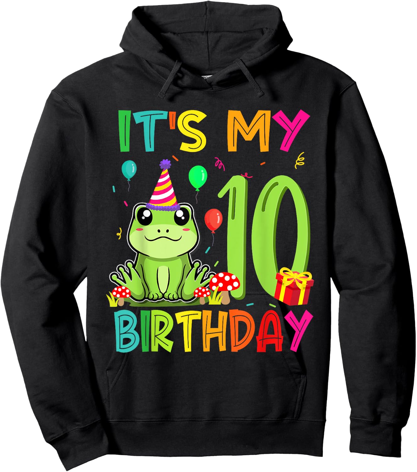 Its My 10th Birthday Frog Animal 10 Years Old Theme Hoodie - Hoodie | Black