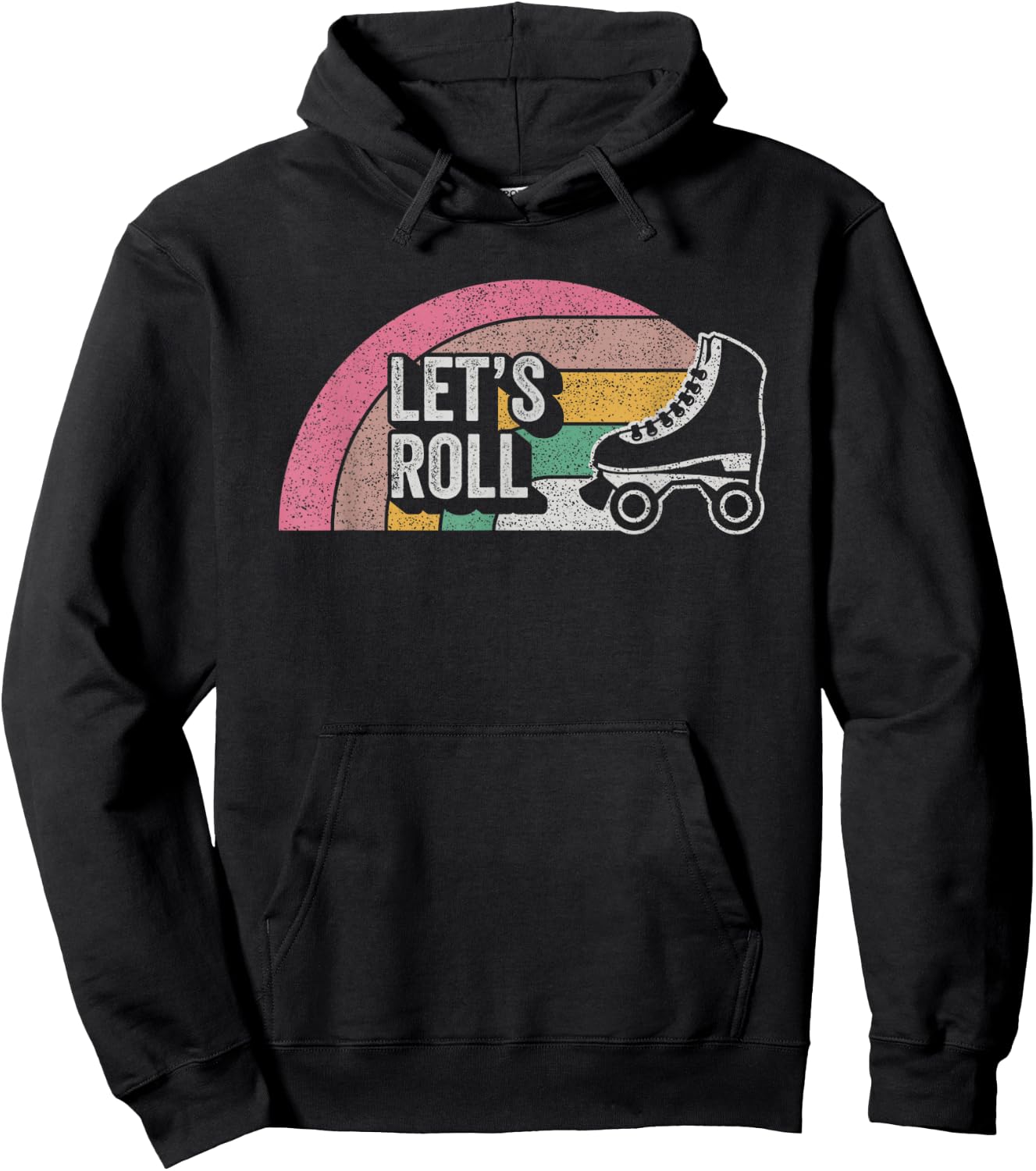 Vintage Retro Let's Roll Funny Roller Skate Girl Hoodie - Hoodie | Black