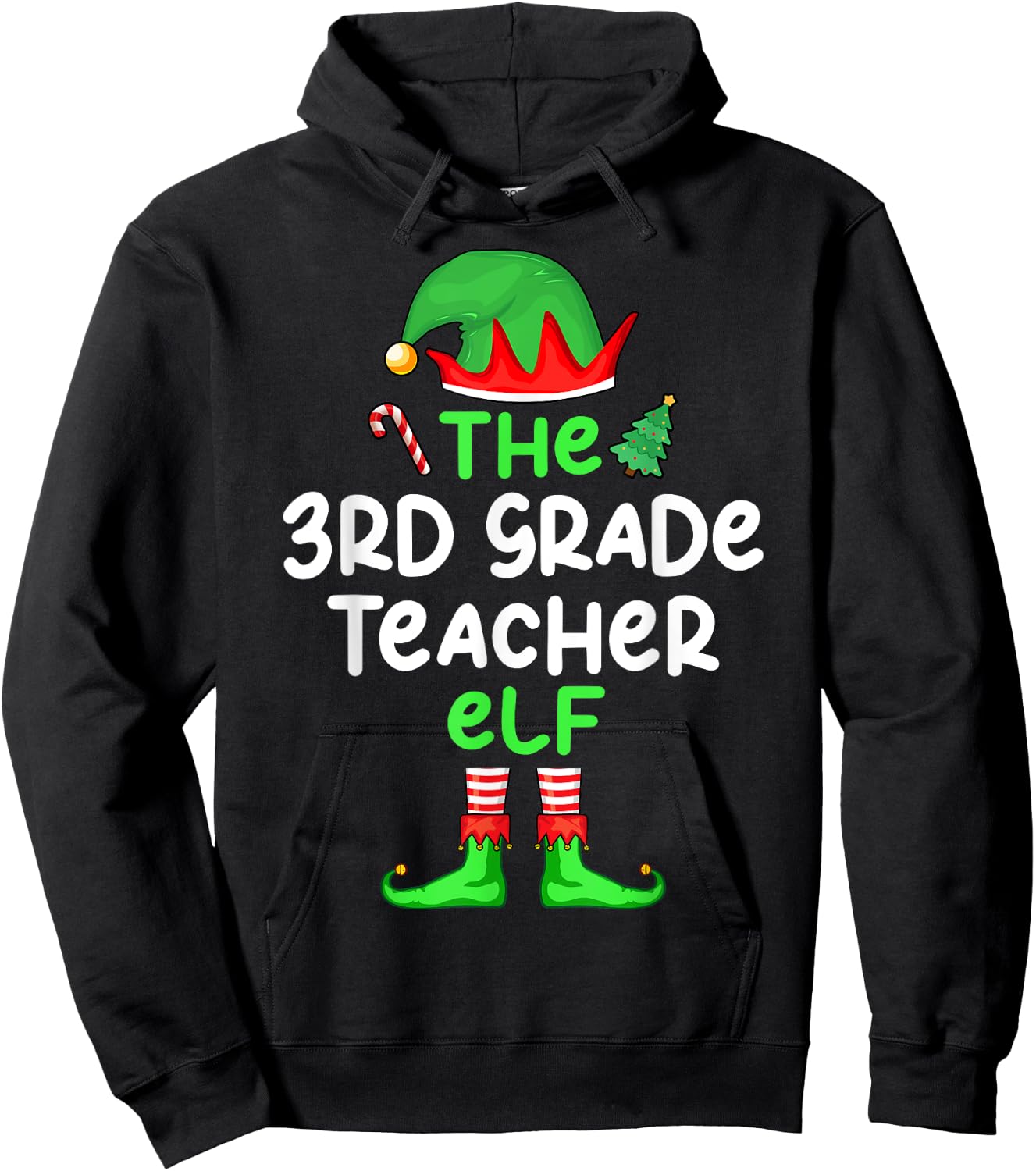 I'm The 3rd Grade Teacher Elf Christmas Matching Pajama Hoodie - Hoodie | Black