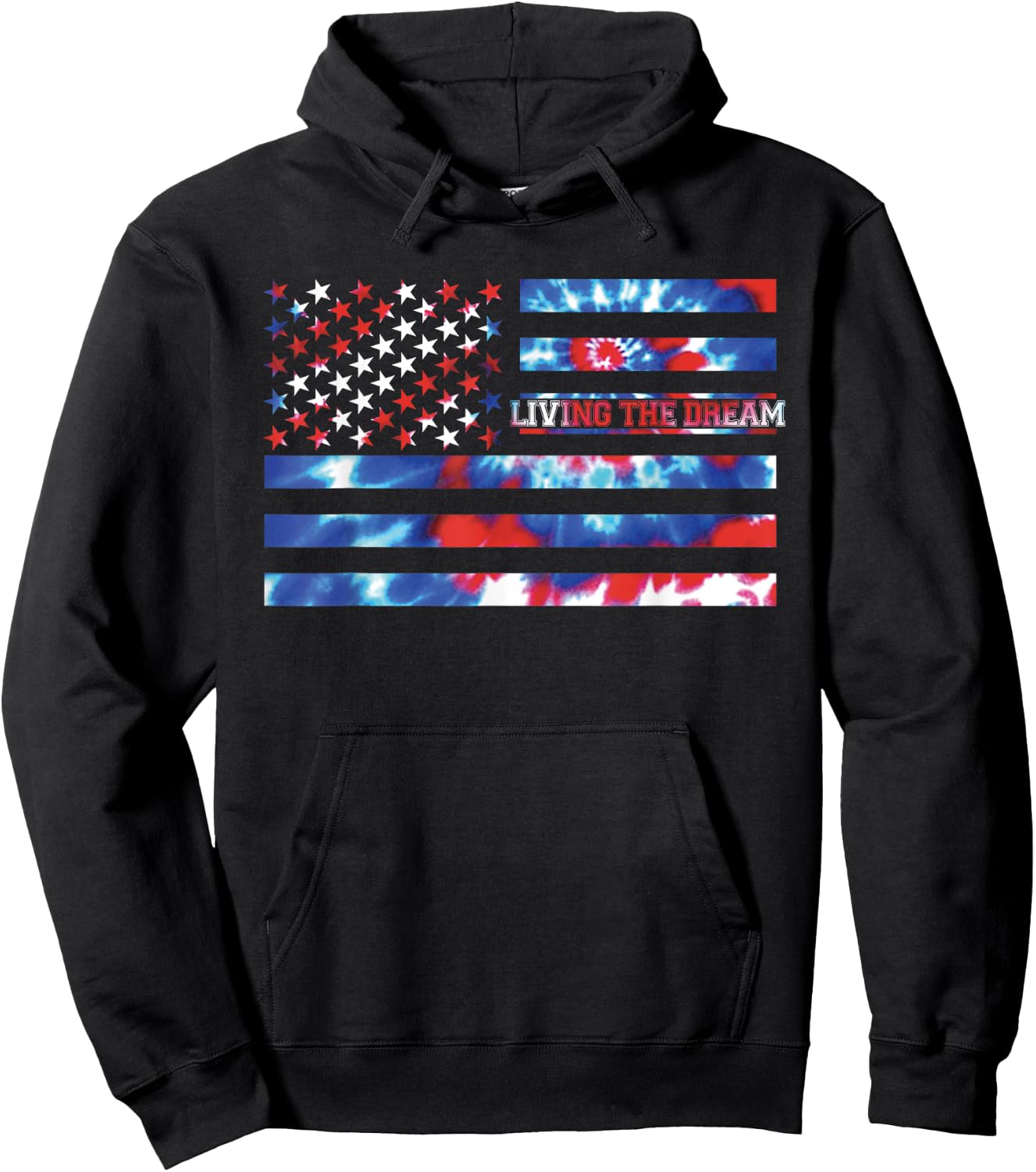 Living the Dream Tie Dye Red White Blue Patriotic American Women Kids Men Hoodie - Hoodie | Black