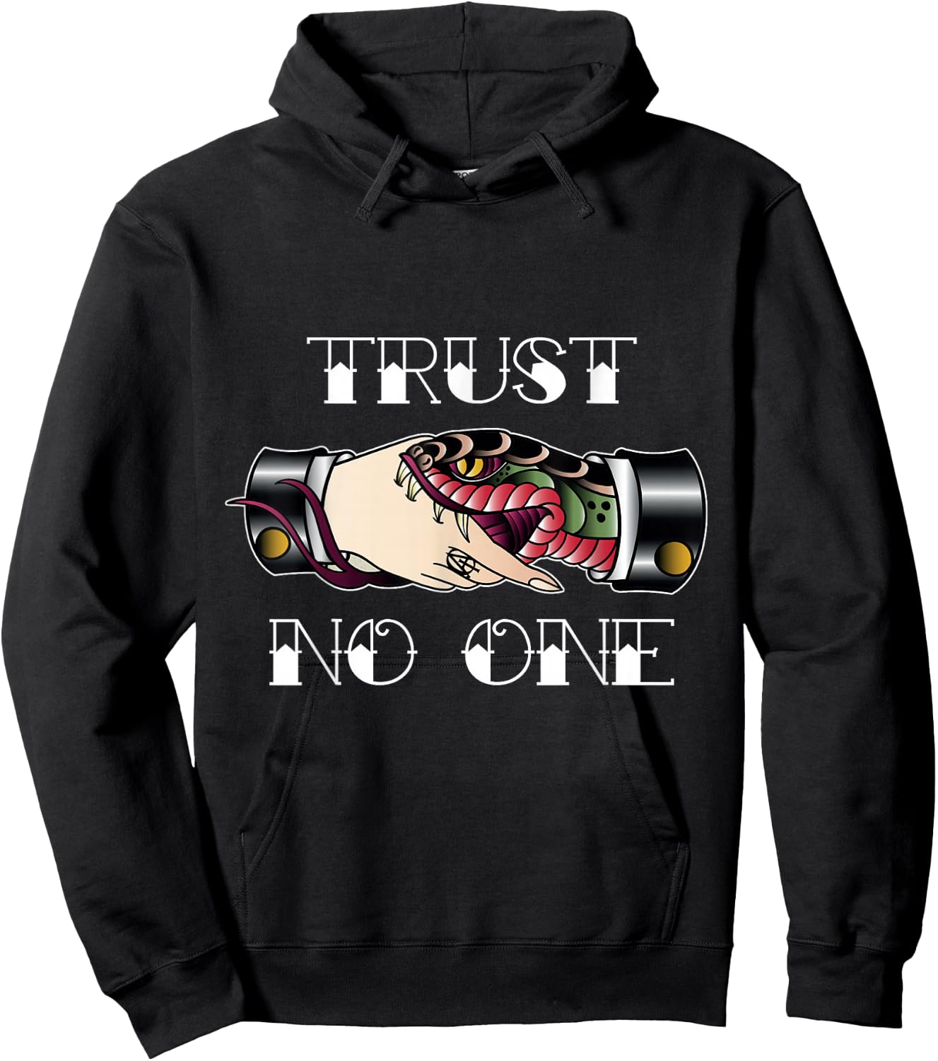 Trust No One Vintage Snake Hand Shake Hoodie - Hoodie | Black