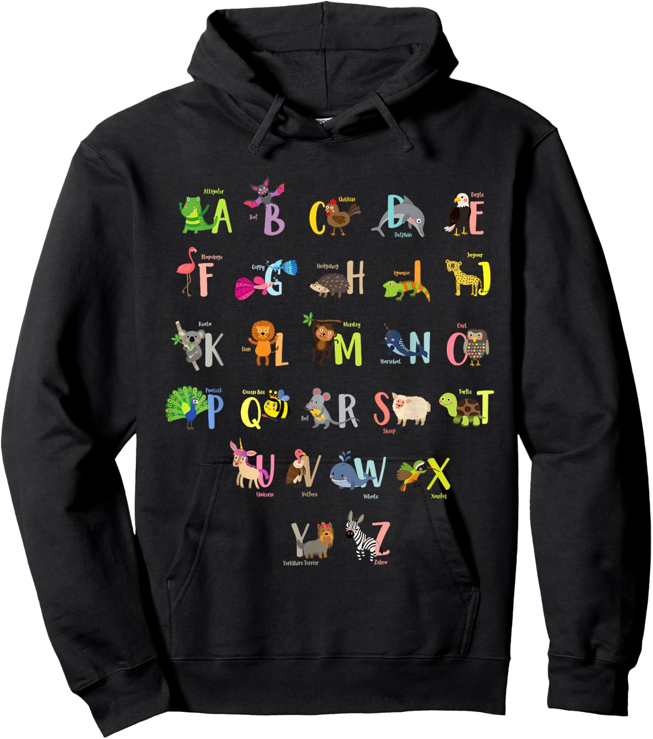 ABC Animals Identification A-Z Types Of Zoo Animals Alphabet Hoodie - Hoodie | Black
