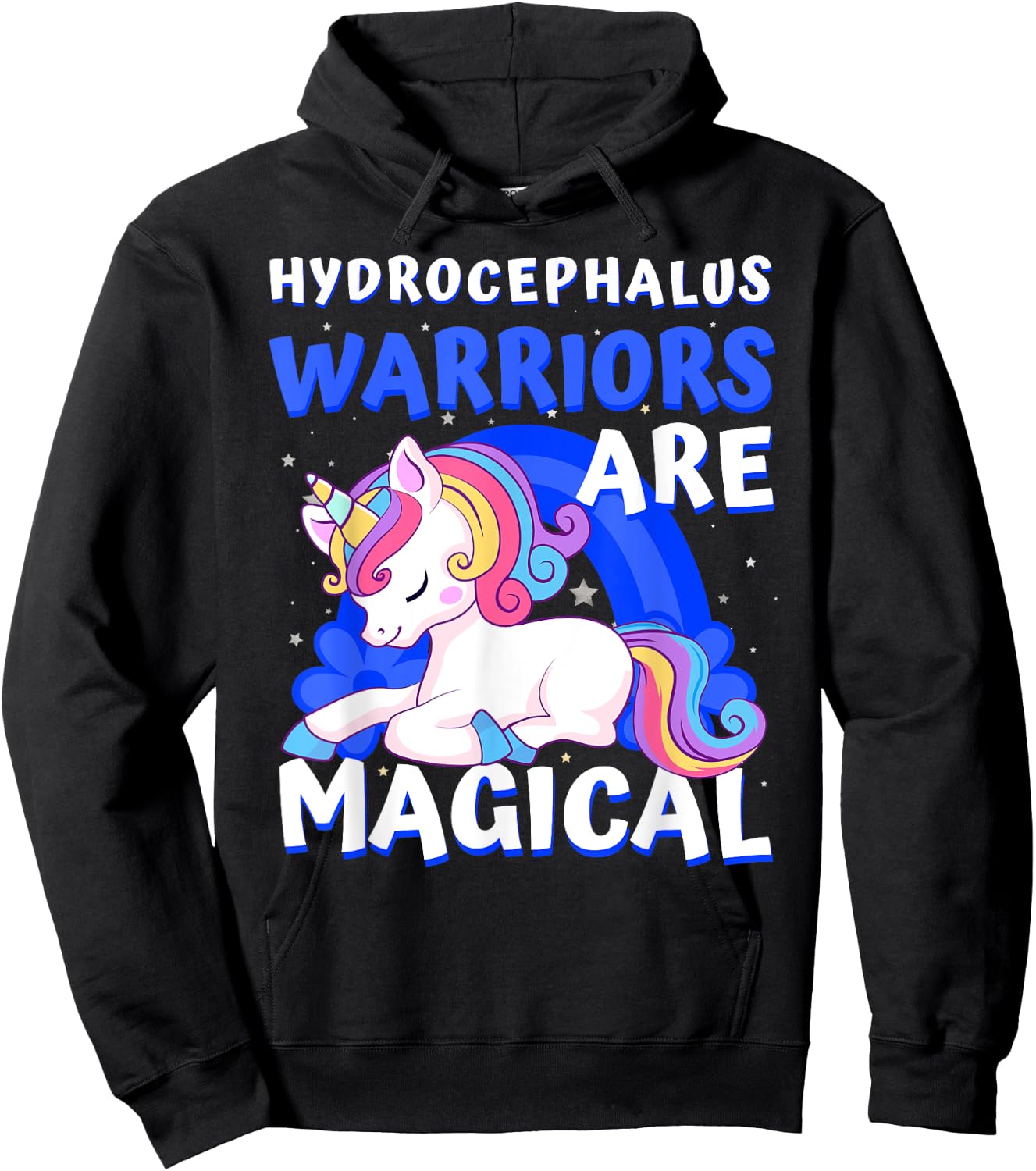 Warriors Magical Hydrocephalus Awareness Unicorn Ribbon Blue Hoodie - Hoodie | Black