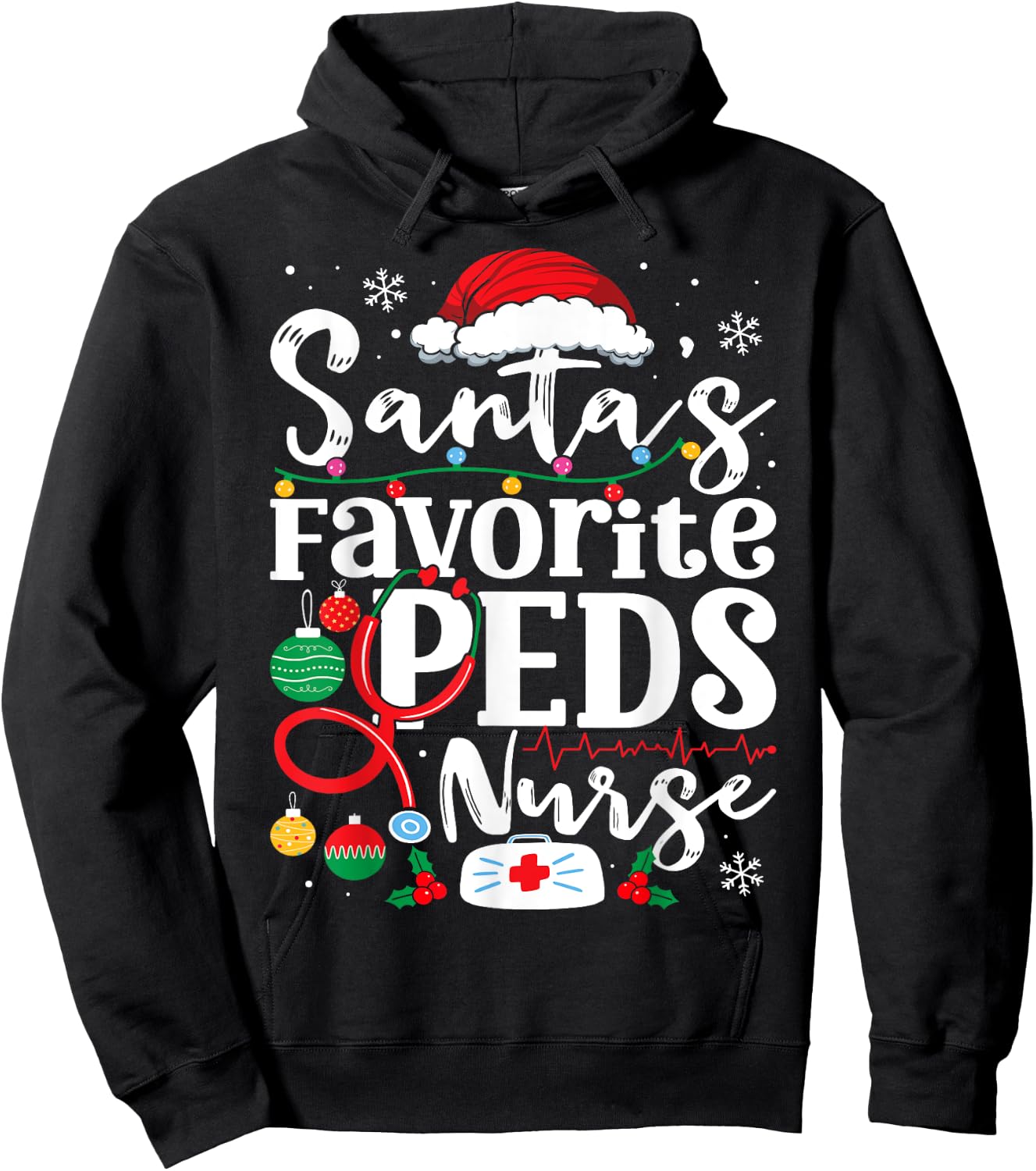 Santas Favorite Peds Nurse Funny Christmas Pediatric Nurse Hoodie - Hoodie | Black