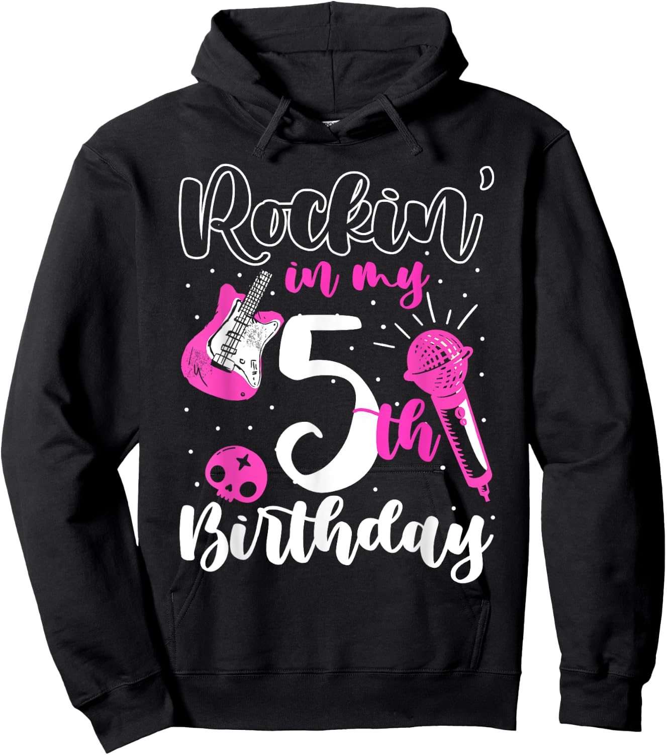 Girls Rockstar Birthday Rock Star Themed Guitar 5th Birthday Hoodie - Hoodie | Black