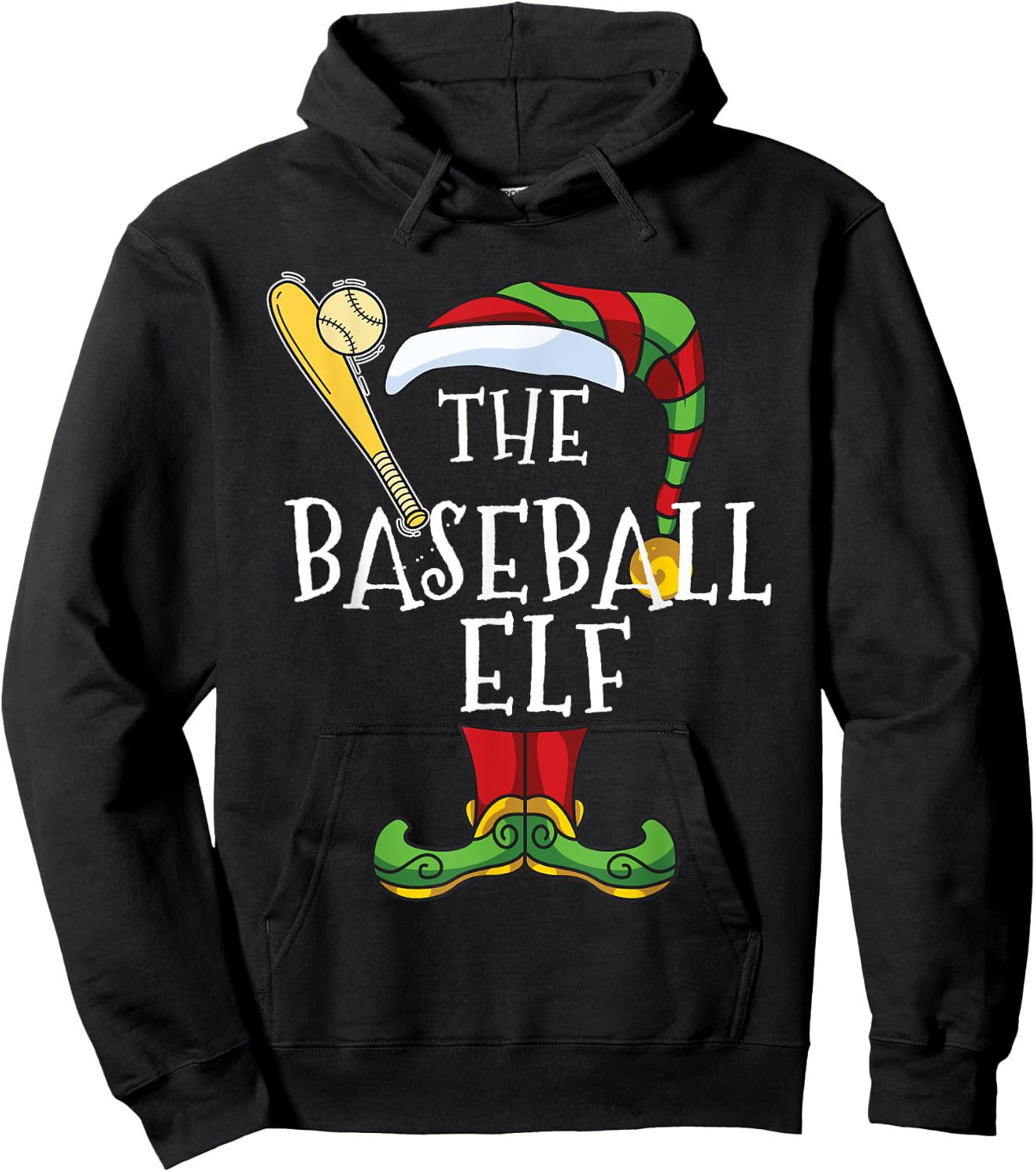 Baseball Elf Lover Christmas Family Matching Funny Hoodie - Hoodie | Black