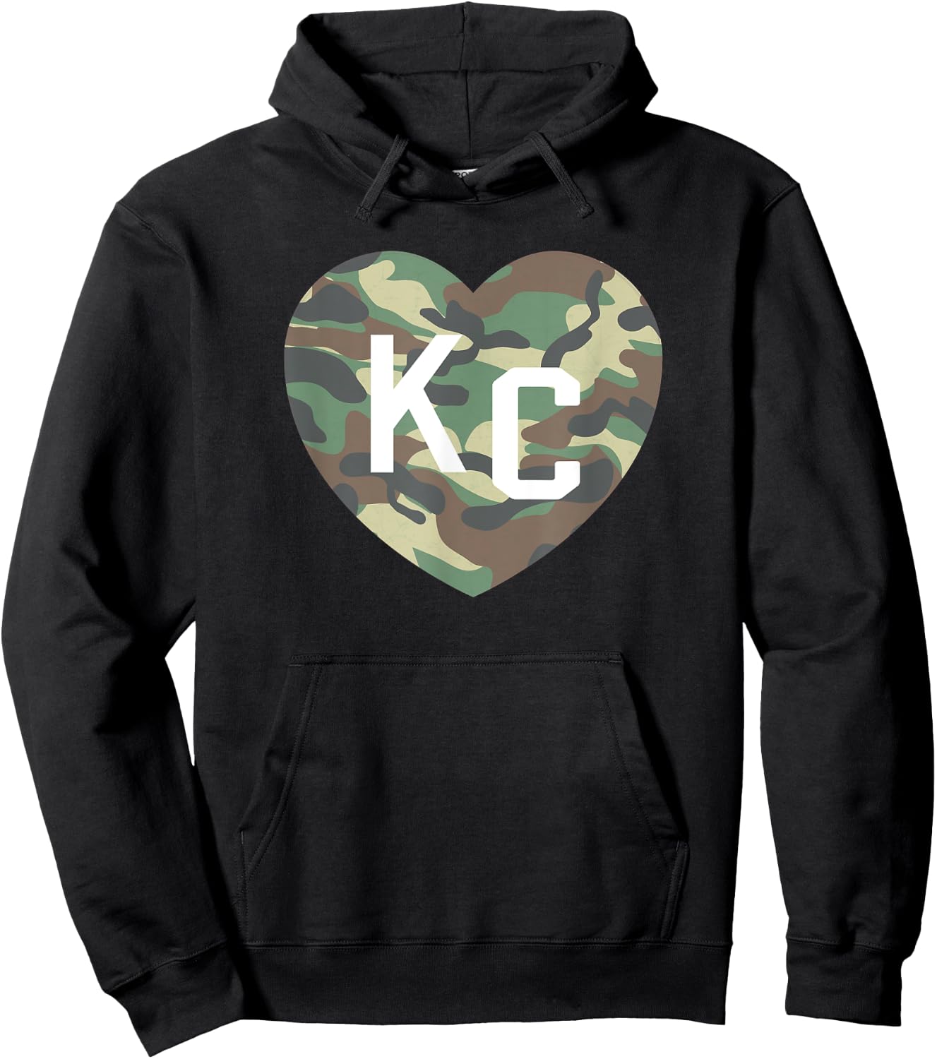 Heart KC Camo Green/Brown Camouflage KC Hearts Kansas City Hoodie - Hoodie | Black
