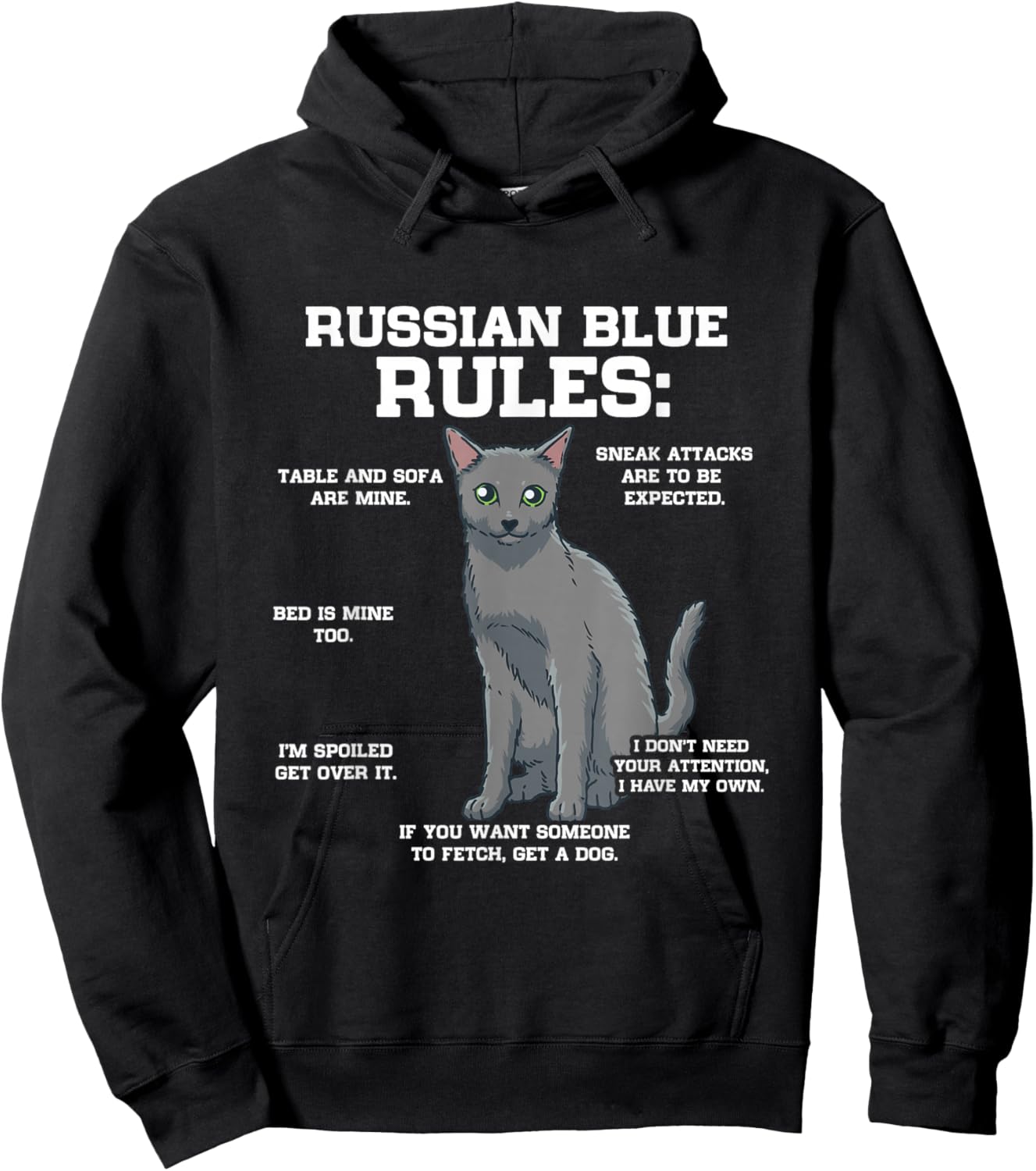 Funny Cat Owner Russian Blue Cat Rules Women Girls Kids Hoodie - Hoodie | Black