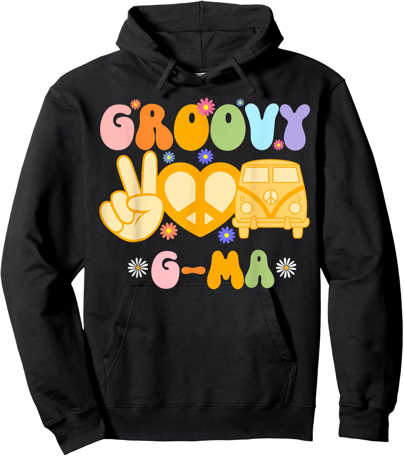 Retro Groovy G-ma Grandma Hippie Family Matching Mothers Day Hoodie - Hoodie | Black
