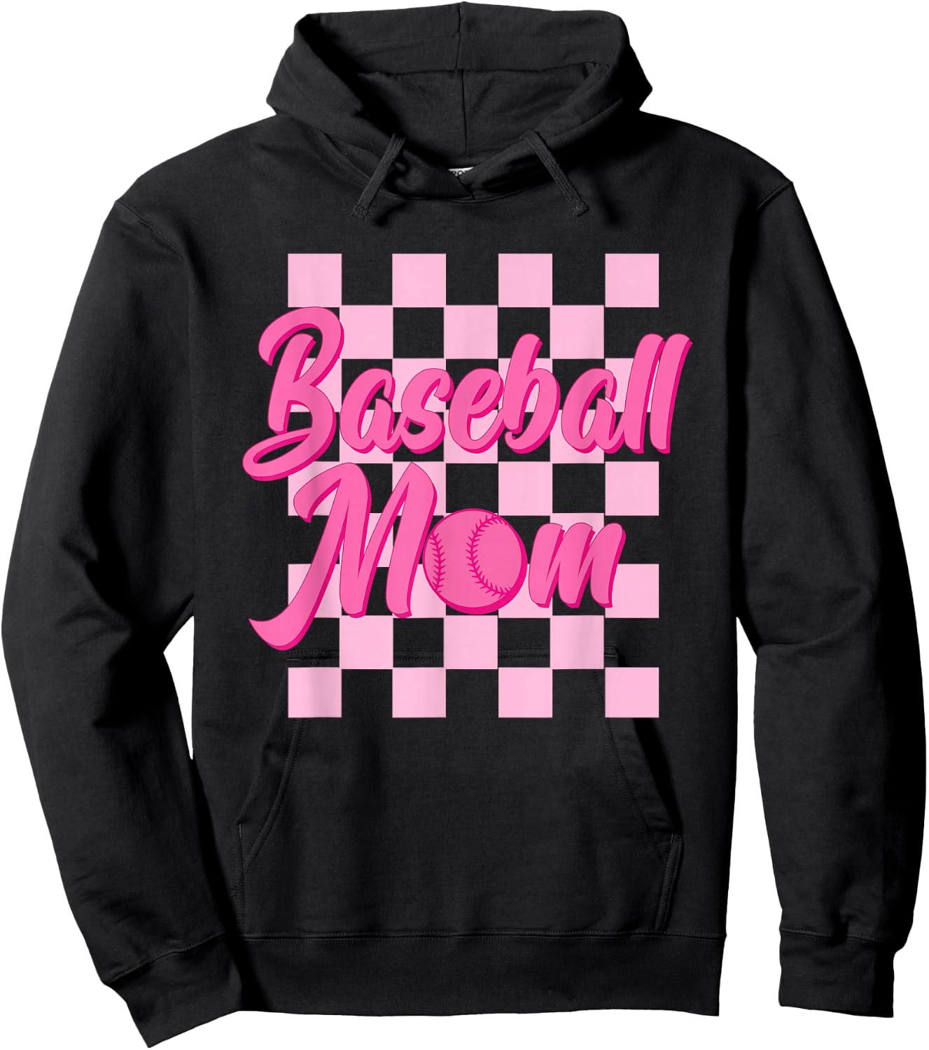 Baseball Mom Black And Pink Grid Sports Mother Mama Player Hoodie - Hoodie | Black