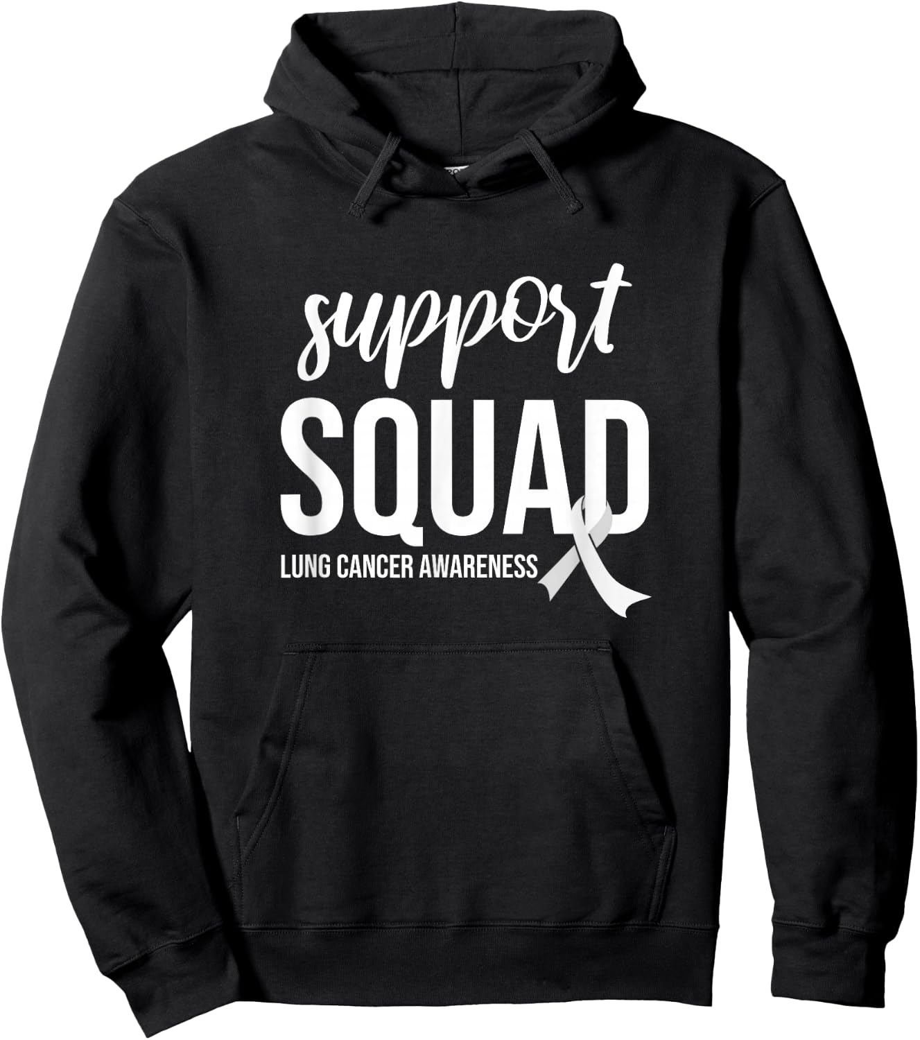 Support Squad, White Ribbon Lung Cancer Awareness Hoodie - Hoodie | Black