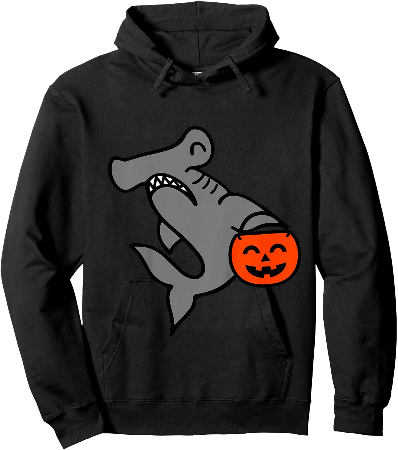 Kids Hammerhead Shark with Pumpkin Bucket Toddler Boys Halloween Hoodie - Hoodie | Black