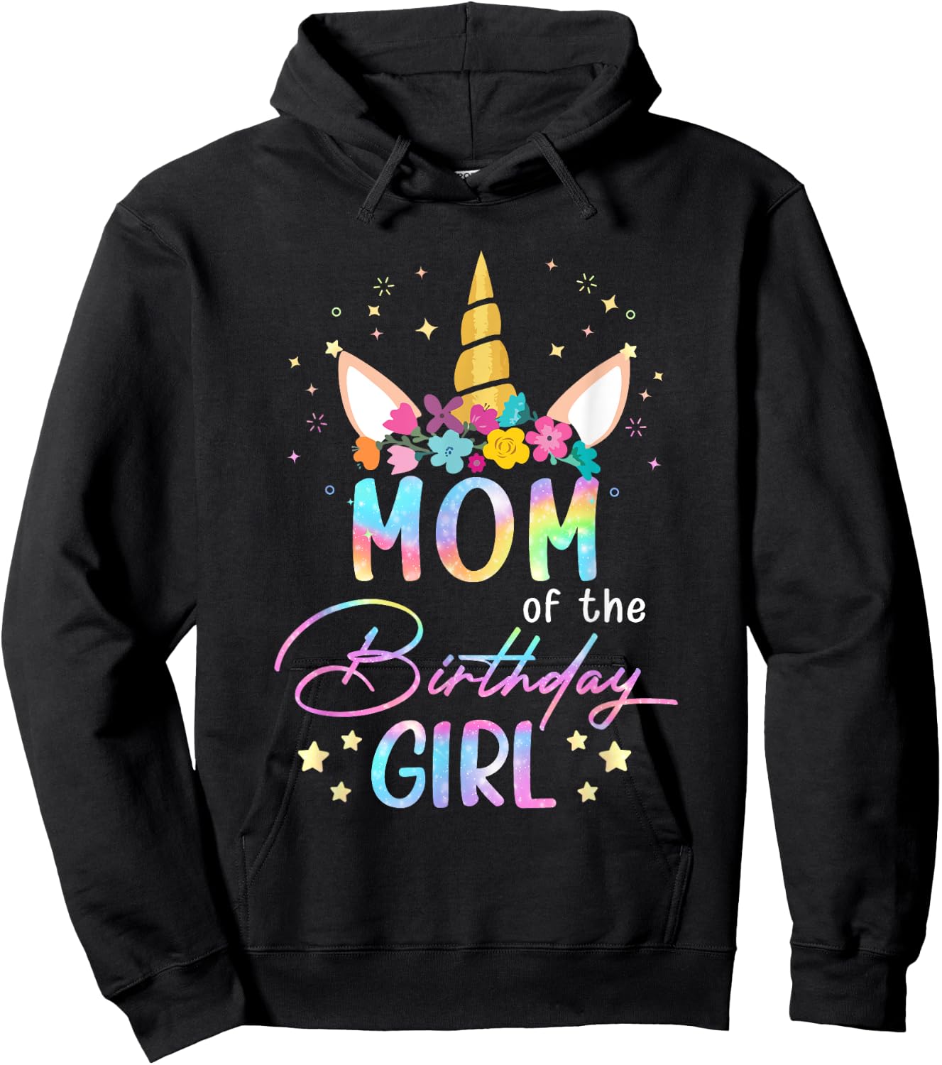 Unicorn Mom Of The Birthday Girl Unicorn Flower Birthday Hoodie - Hoodie | Black