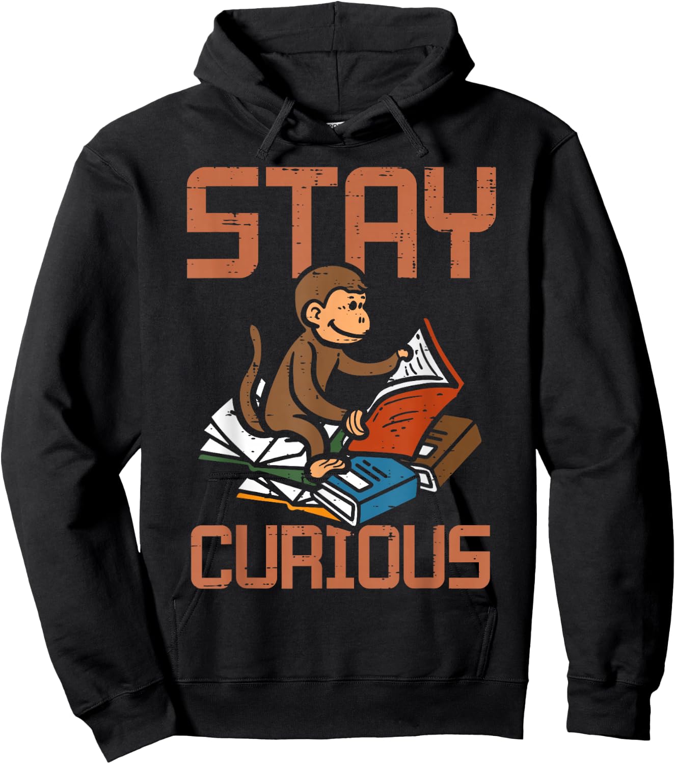 Stay Curious Monkey Reading Funny Book Lover Bookworm Kids Hoodie - Hoodie | Black