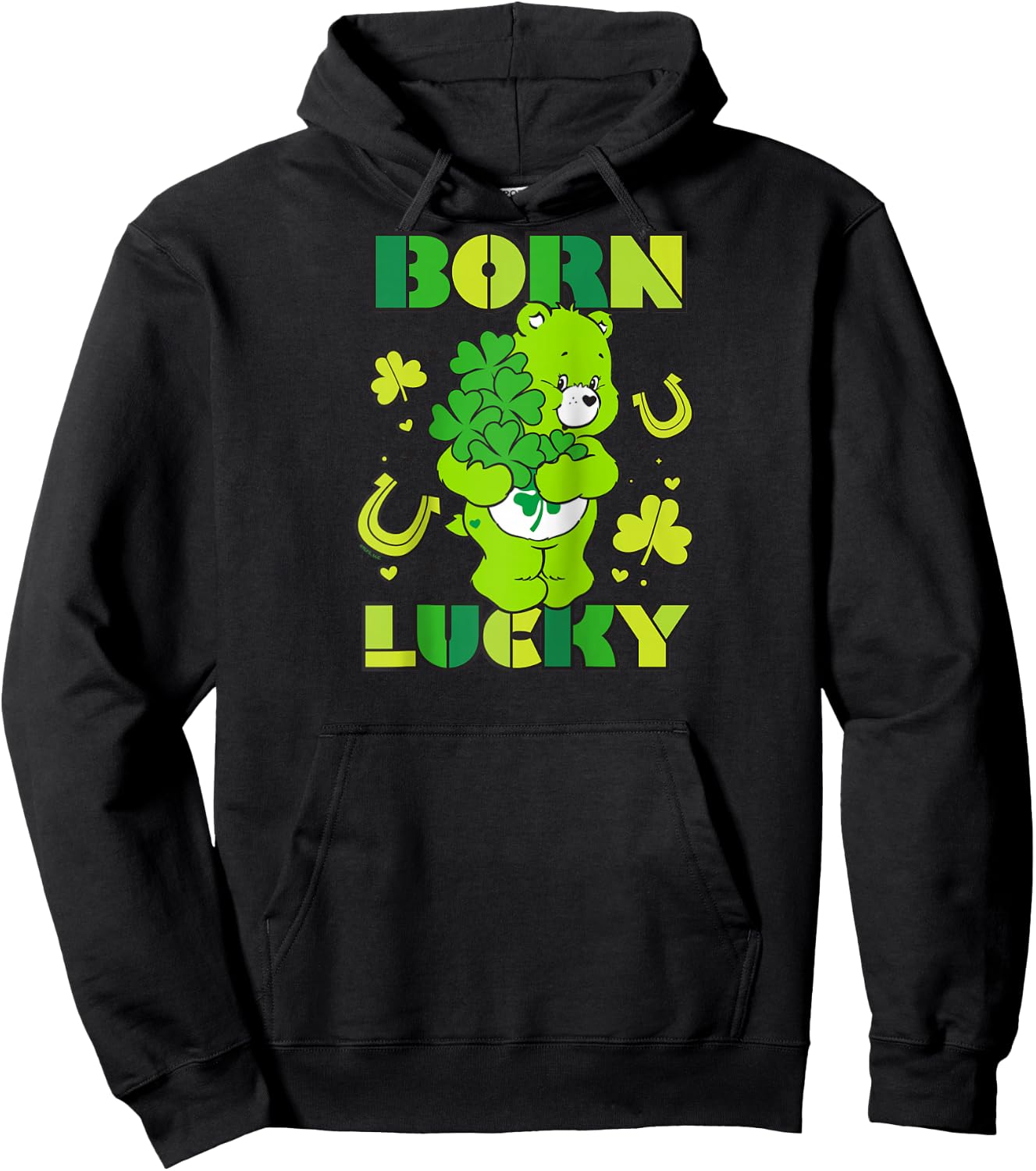 Care Bears Born Lucky Good Luck Bear Raglan Baseball Hoodie - Hoodie | Black