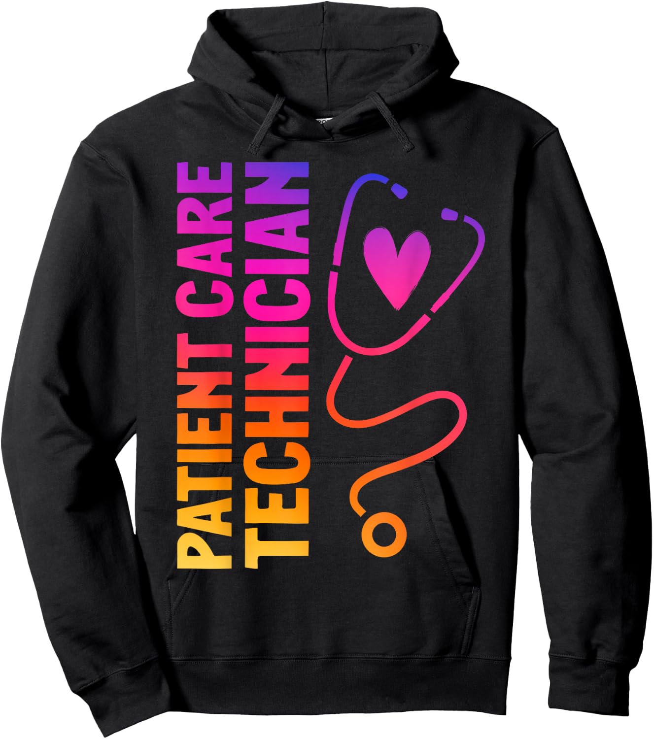 Cute Patient Care Technician Heart Stethoscope Hoodie - Hoodie | Black