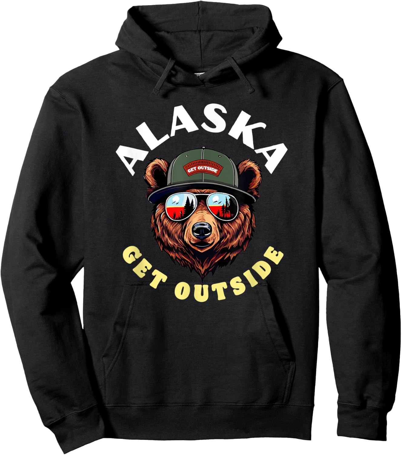Alaska Hipster Bear Illustration Get Outside! Nature Hoodie - Hoodie | Black