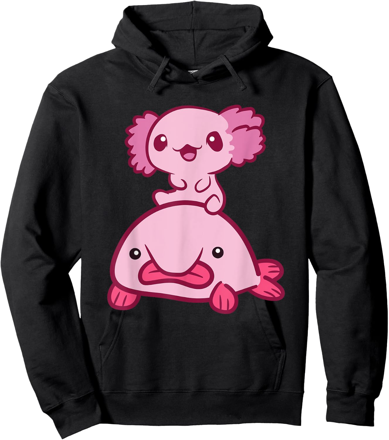 Kawaii Axolotl Riding A Blobfish Cute Axolotl Hoodie - Hoodie | Black