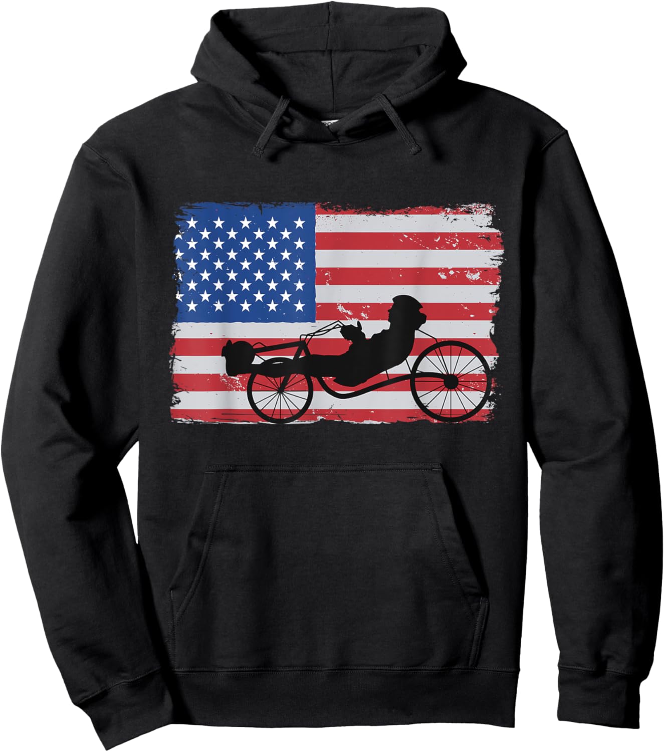 US American Flag 4th Of July Cyclist Recumbent Bicycle Women Men Hoodie - Hoodie | Black