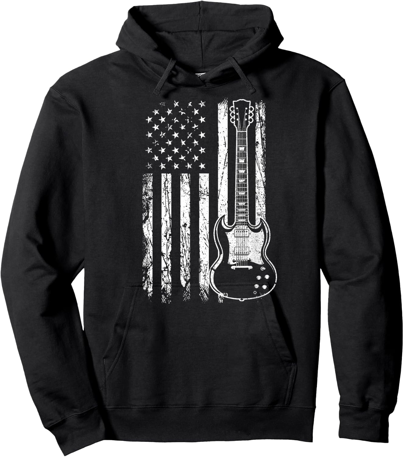 Patriotic SG Type Guitar Player American Flag Guitarist USA Women Men Hoodie - Hoodie | Black