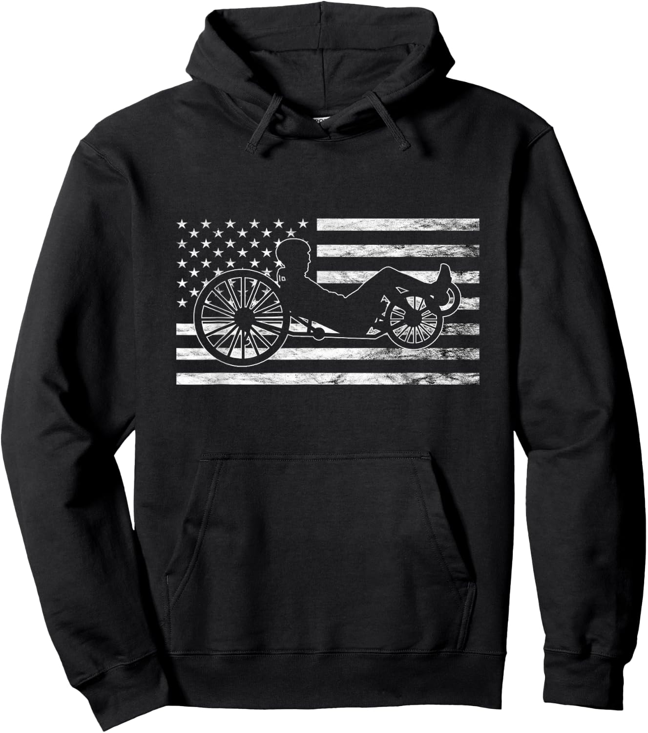 Recumbent Bike Vintage American Flag Triker Recumbent Trike Hoodie - Hoodie | Black