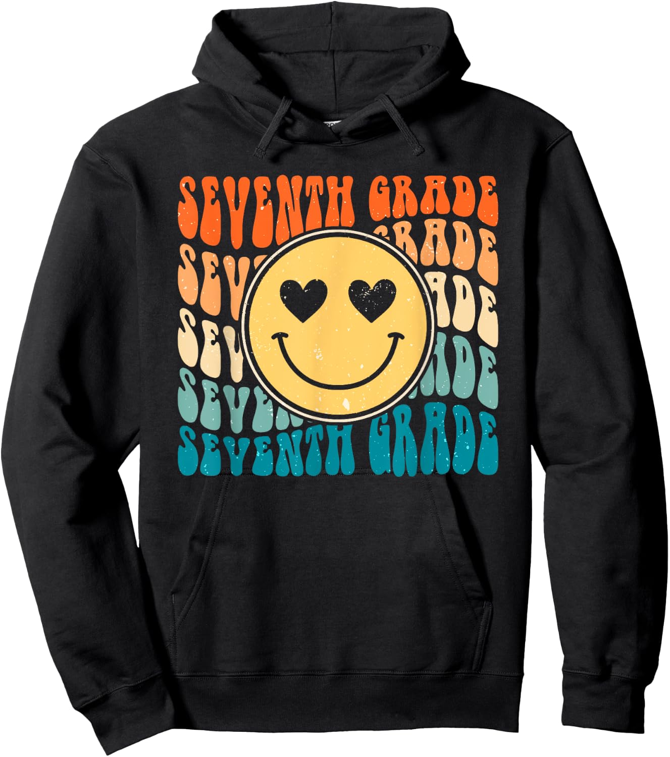 Boho Vintage Retro Groovy Smile 7th Seventh Grade Teacher Hoodie - Hoodie | Black