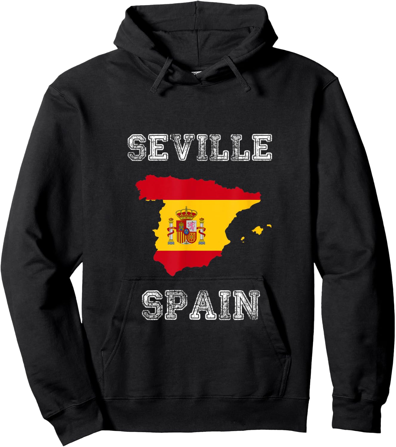 Retro Seville Spain Distressed Spain Flag Hoodie - Hoodie | Black