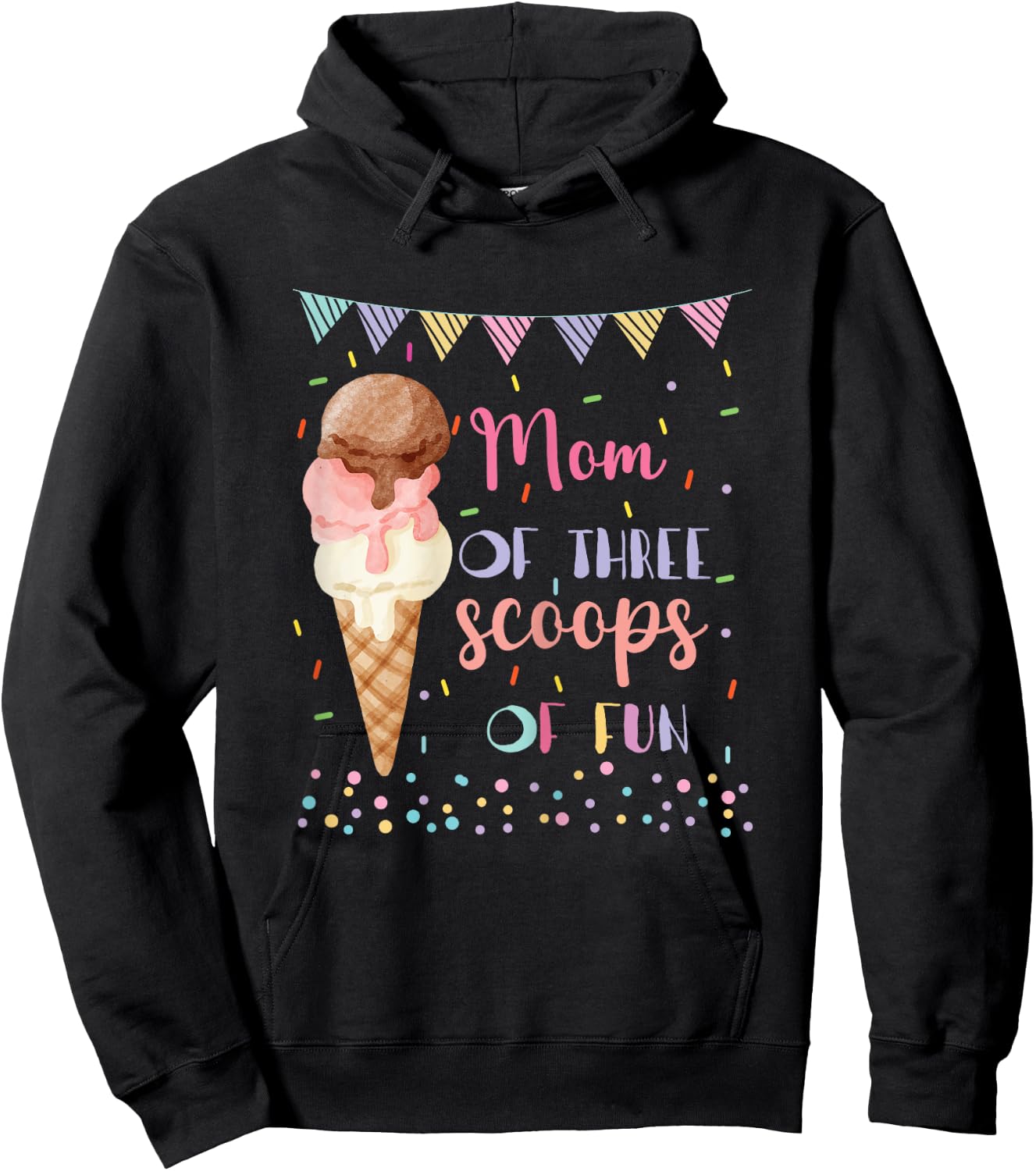 Mom Mommy Ice Cream Third Birthday Three Scoops Of Fun Hoodie - Hoodie | Black