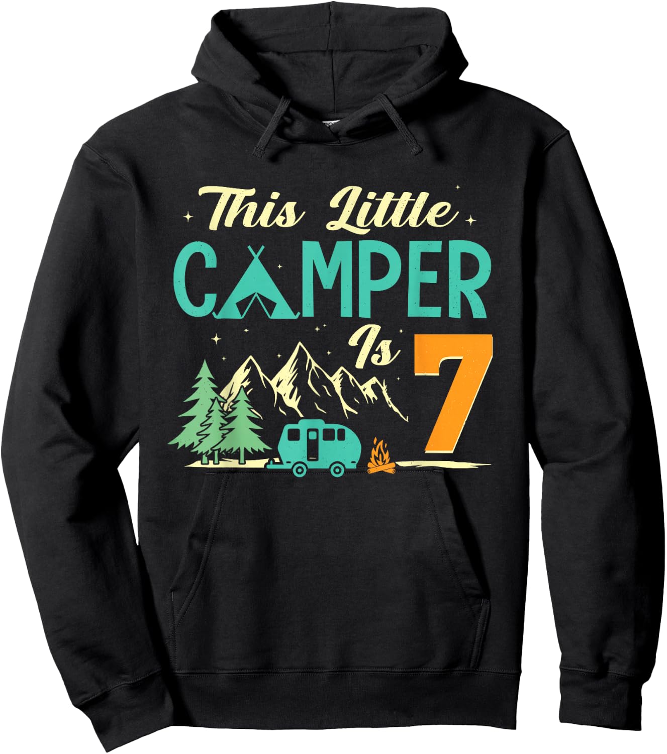 This Little Camper Is 7 Camp Lover 7th Camping Birthday Hoodie - Hoodie | Black