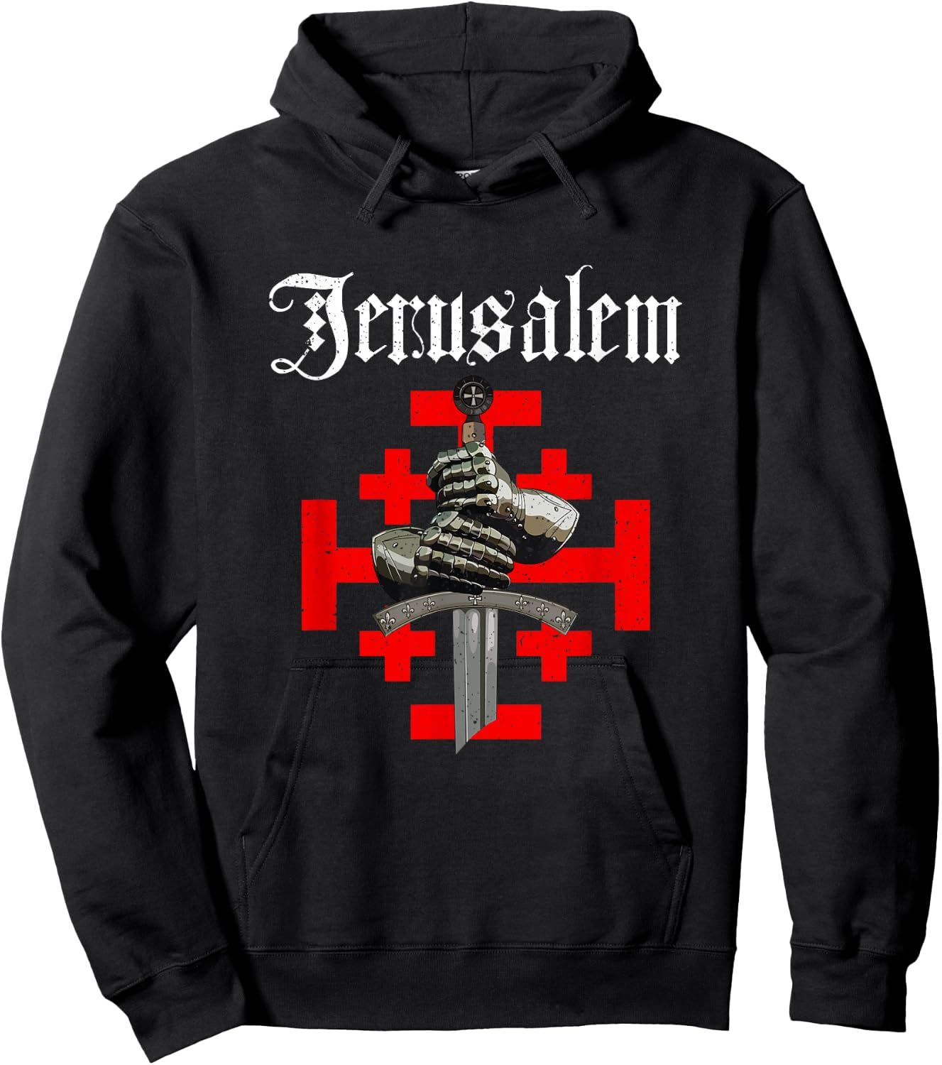 Jerusalem Kingdom Cross Knight Templar Glove And Sword Hoodie - Hoodie | Black