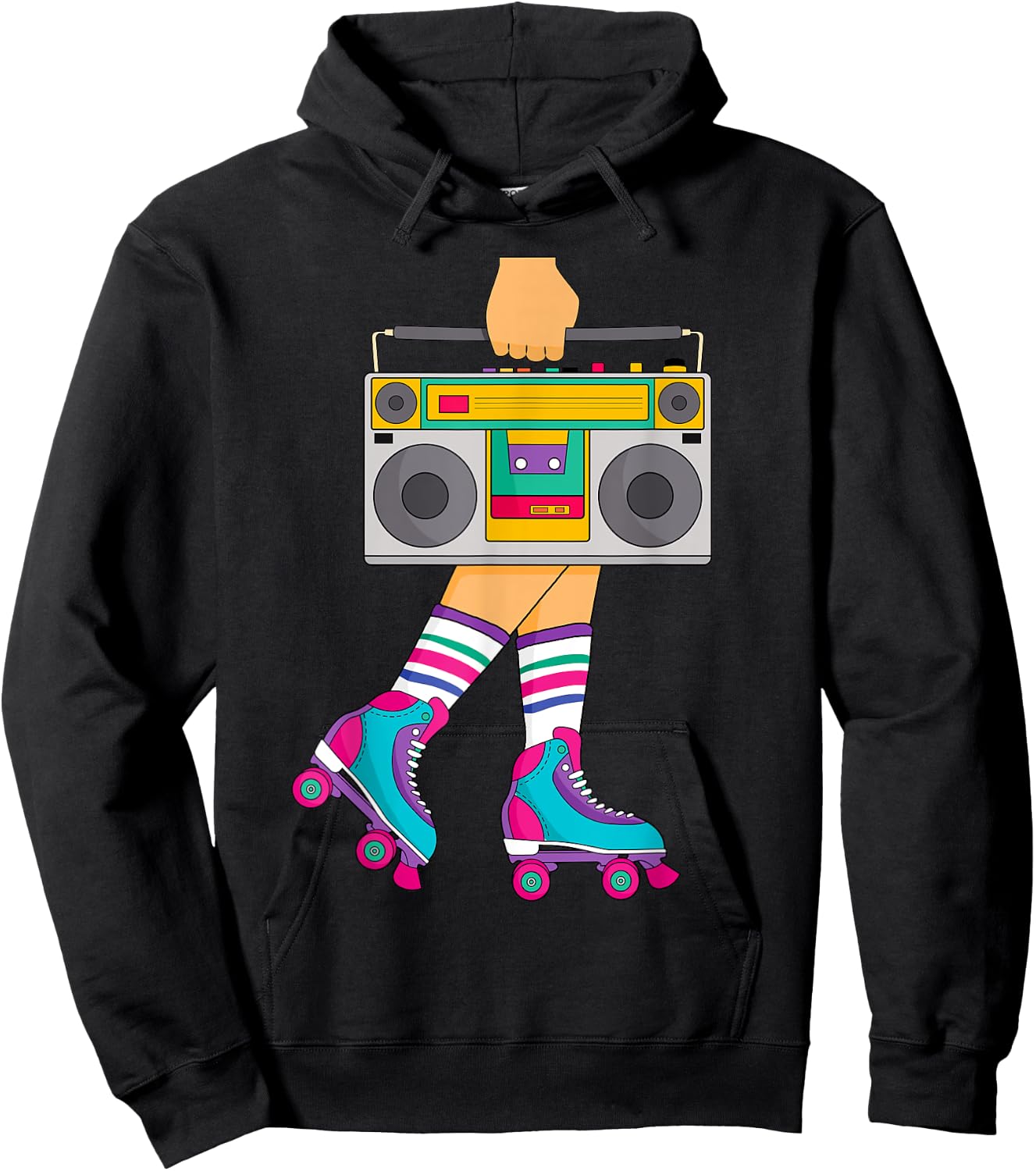 Roller Skate Retro 80s Skating Roller Disco Skater Girl Hoodie - Hoodie | Black