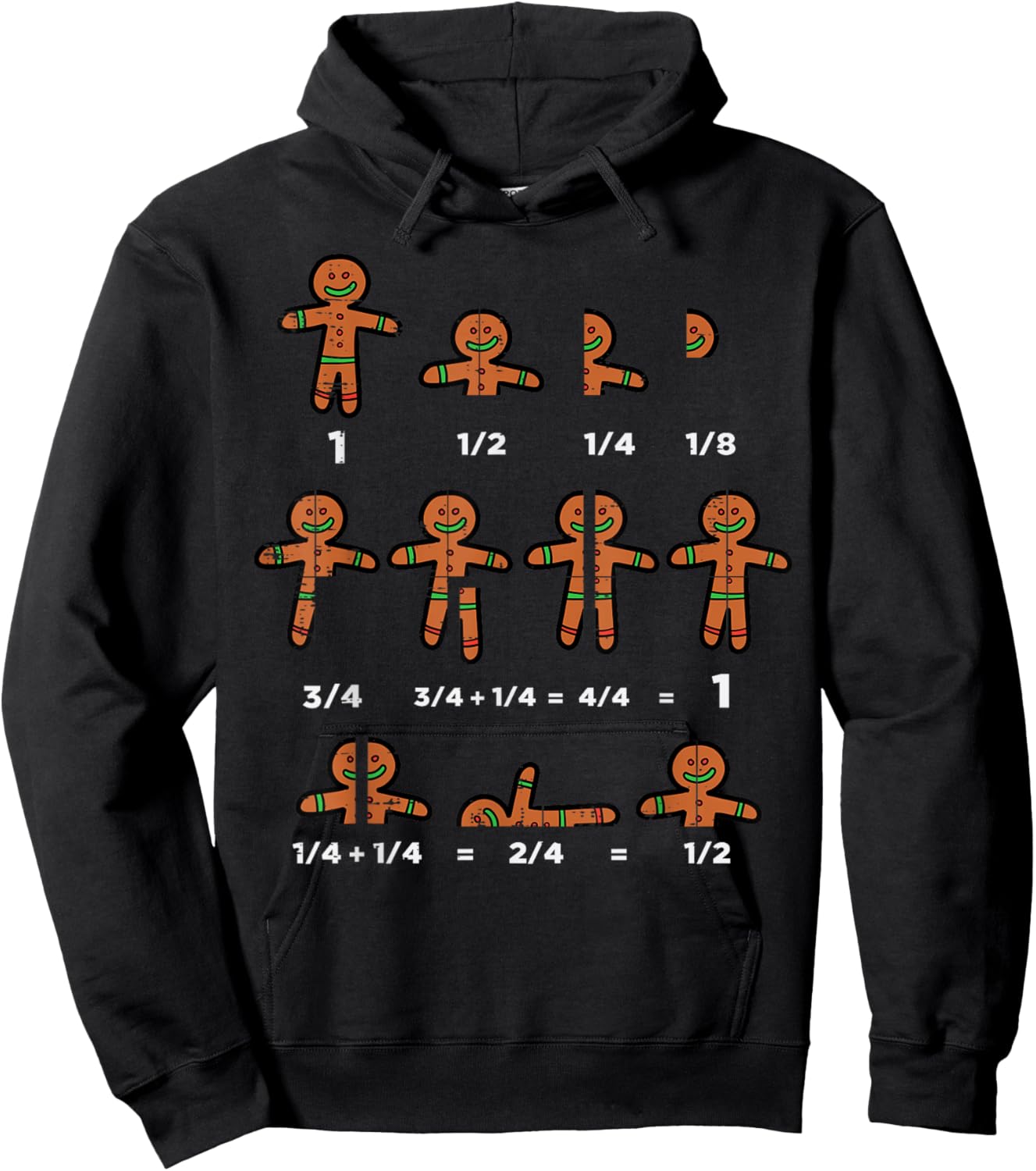 Christmas Gingerbread Fraction Cute Xmas Cookie Math Teacher Hoodie - Hoodie | Black
