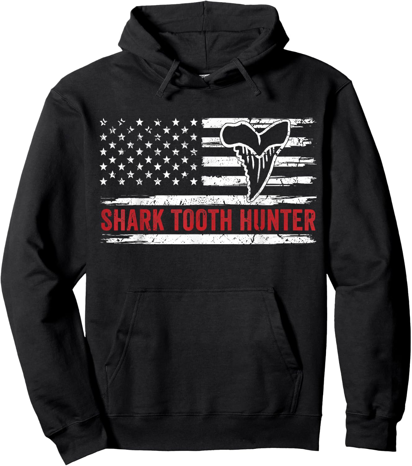 Patriotic Shark Fossil Tooth Hunter Men Women Hoodie - Hoodie | Black
