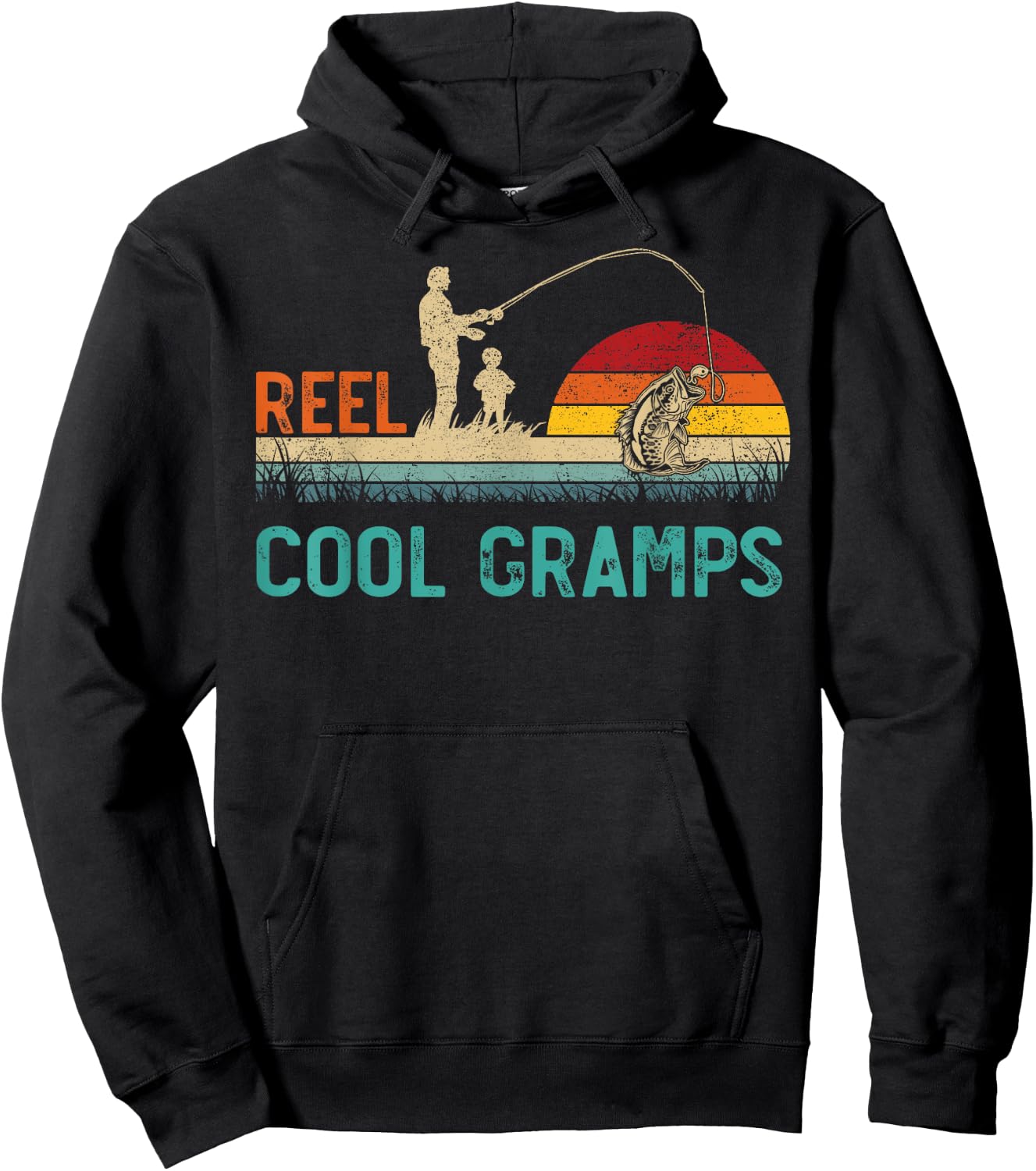 Reel Cool Gramps Vintage Retro Fishing Father's Day Hoodie - Hoodie | Black