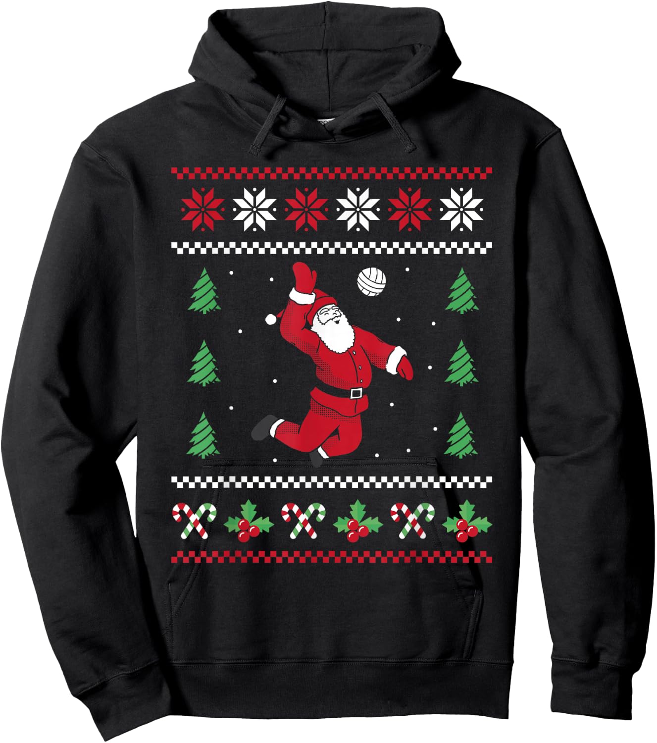 Volleyball Xmas Ugly Christmas Santa Christmas Volleyball Hoodie - Hoodie | Black