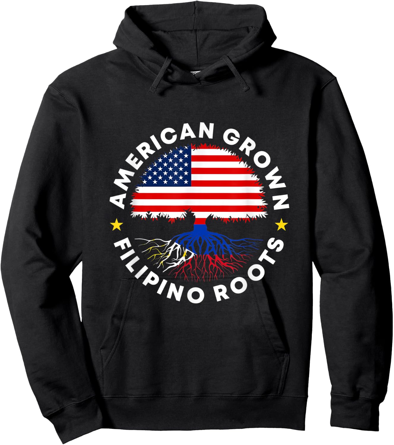 American Grown Filipino Roots Philippine US Flag Tree Pinoy Hoodie - Hoodie | Black