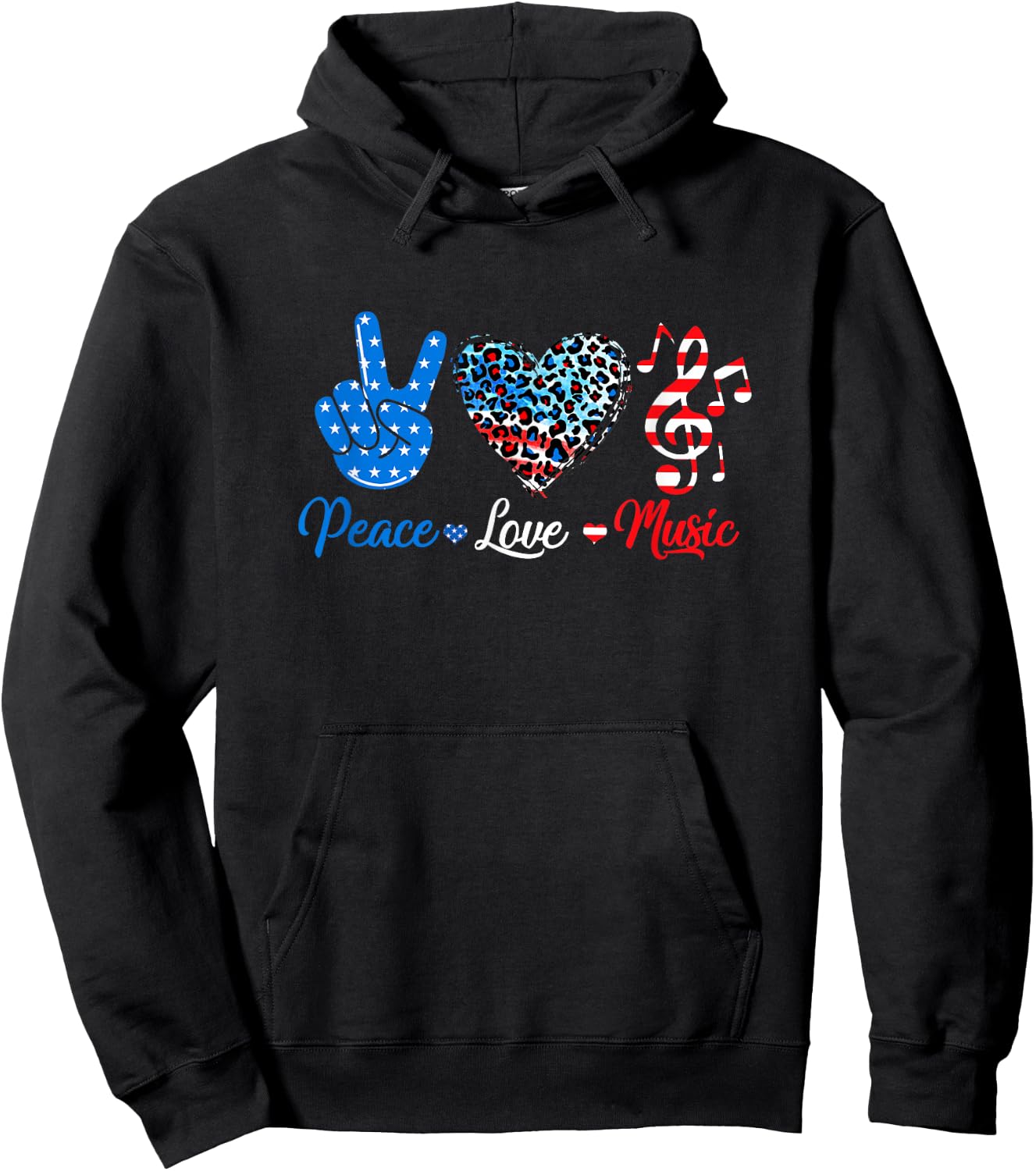 Peace Love Music Us Flag 4Th Of July Music Teacher Patriotic Hoodie - Hoodie | Black