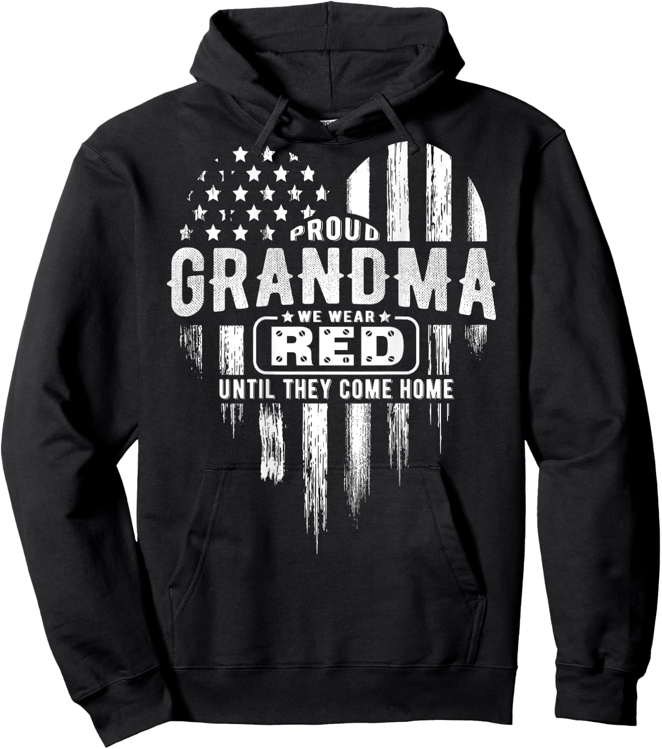 Proud Grandma Red Friday American Flag Heart (on back) Women Men Hoodie - Hoodie | Black
