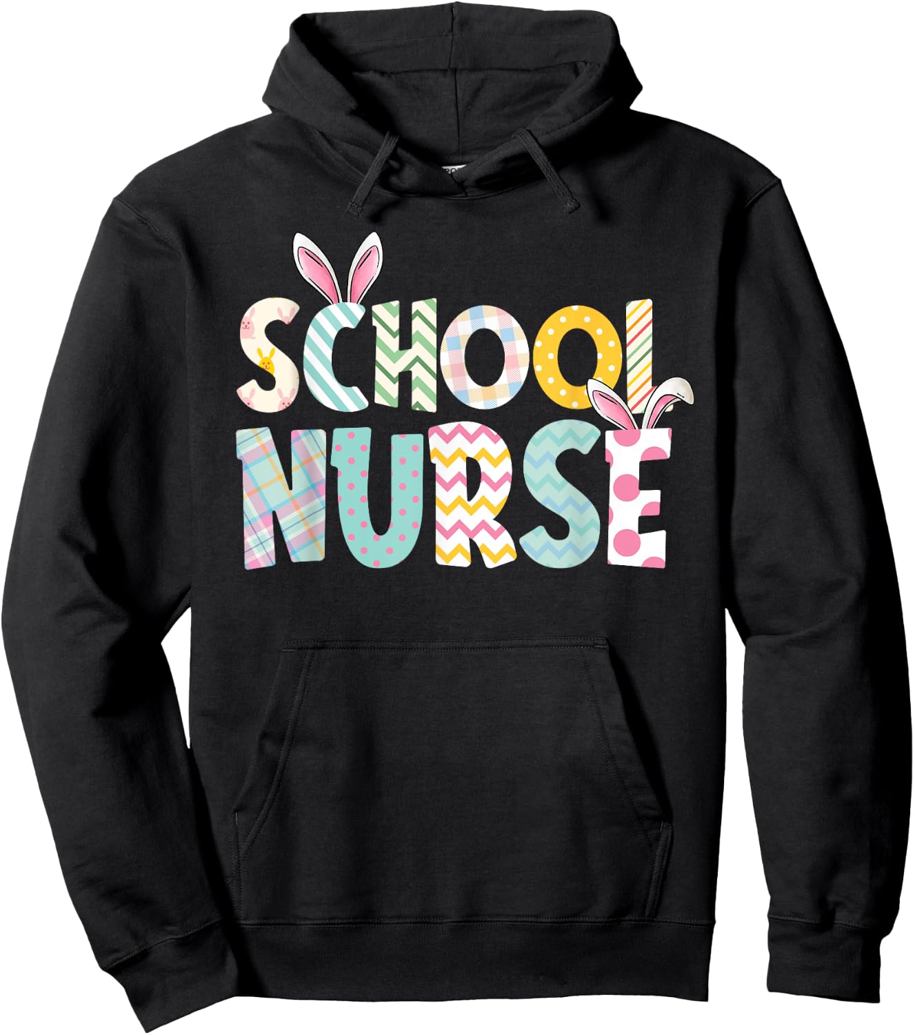 Happy Easter Day School Nurse Cute Bunny Ears Easter Eggs Hoodie - Hoodie | Black