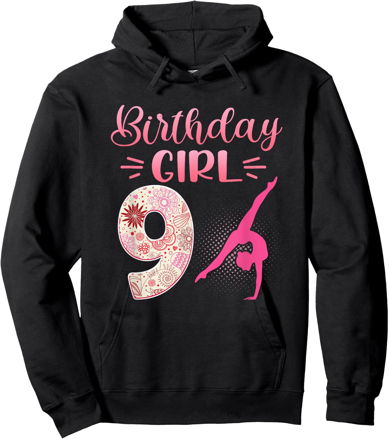 9th Birthday Girl Gymnastics Rainbow Gymnast 9 Years Old Hoodie - Hoodie | Black