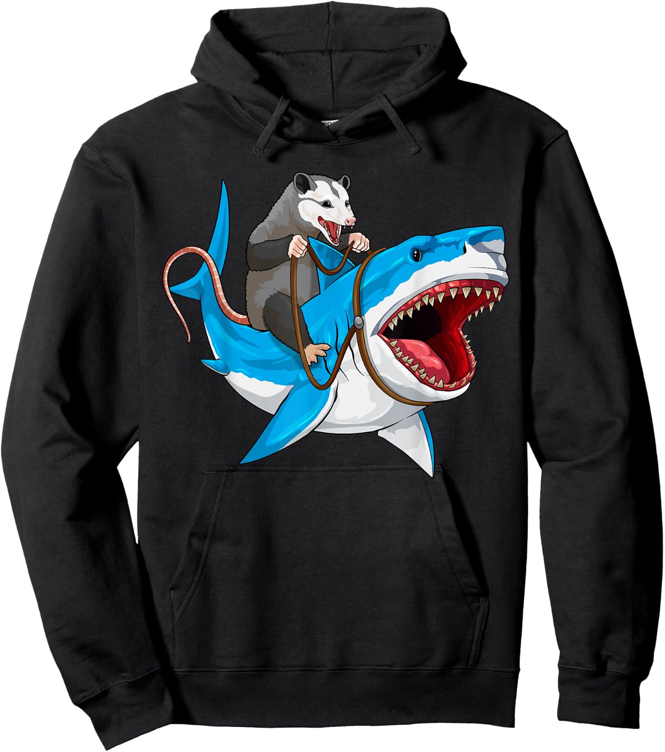 Funny Opossum Riding Shark Possum Trash Marsupial Mashup Hoodie - Hoodie | Black