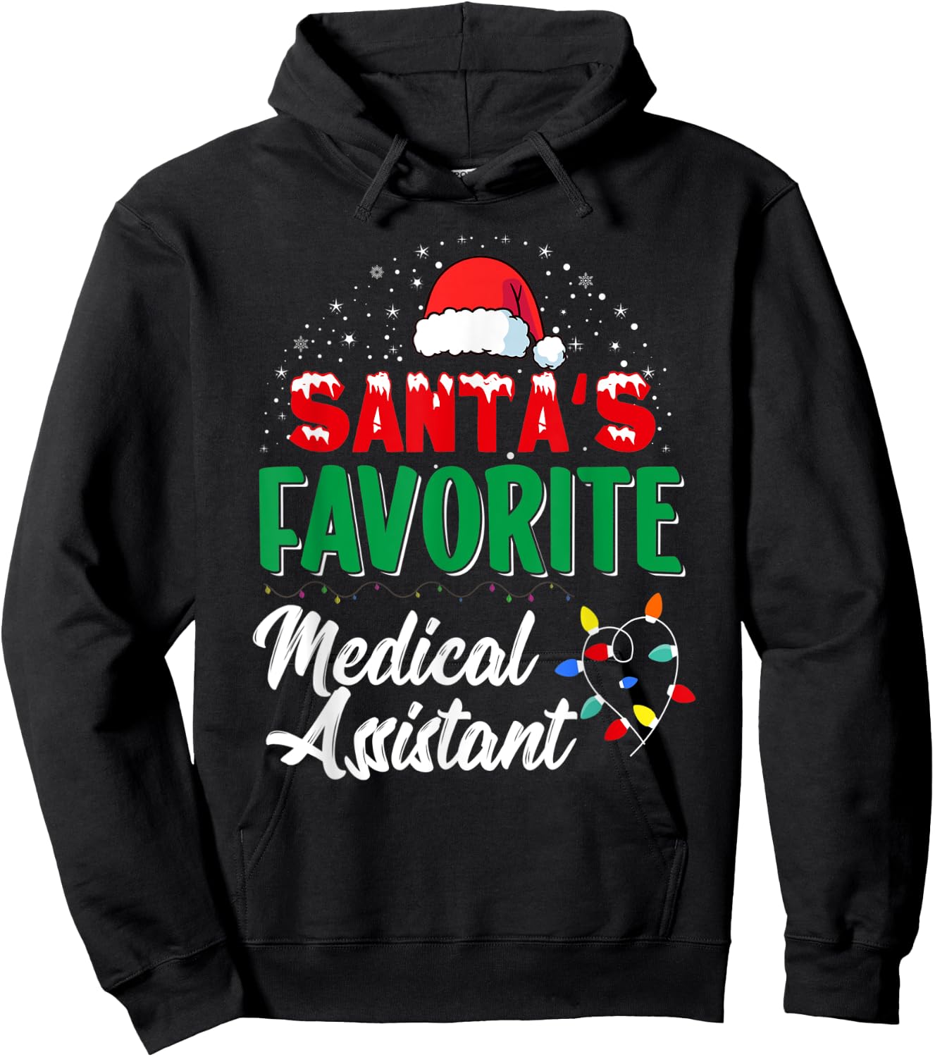 Santa's Favorite Medical Assistant Christmas Light Hoodie - Hoodie | Black