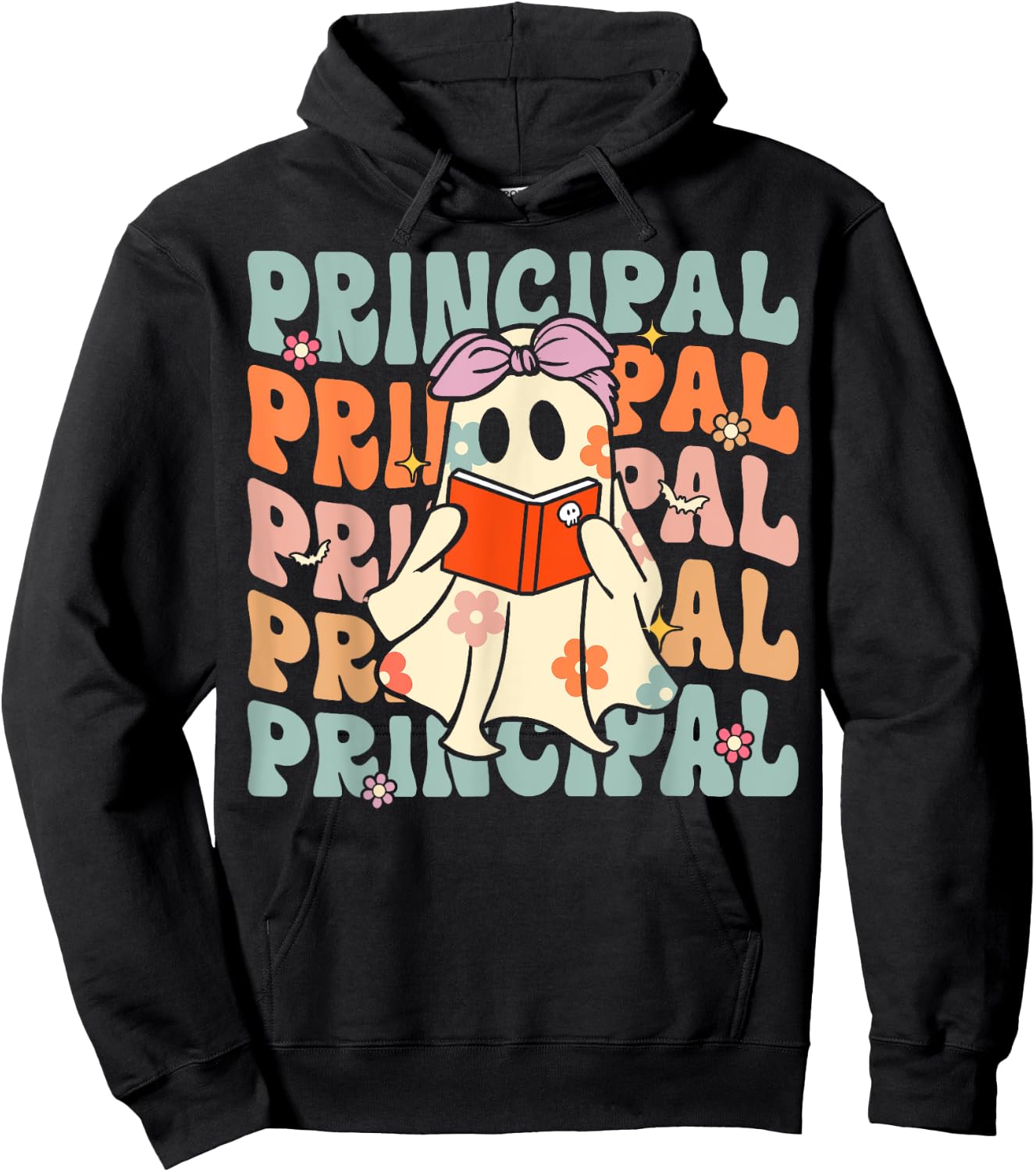 Groovy Halloween School Principal Retro Floral Ghost Hoodie - Hoodie | Black