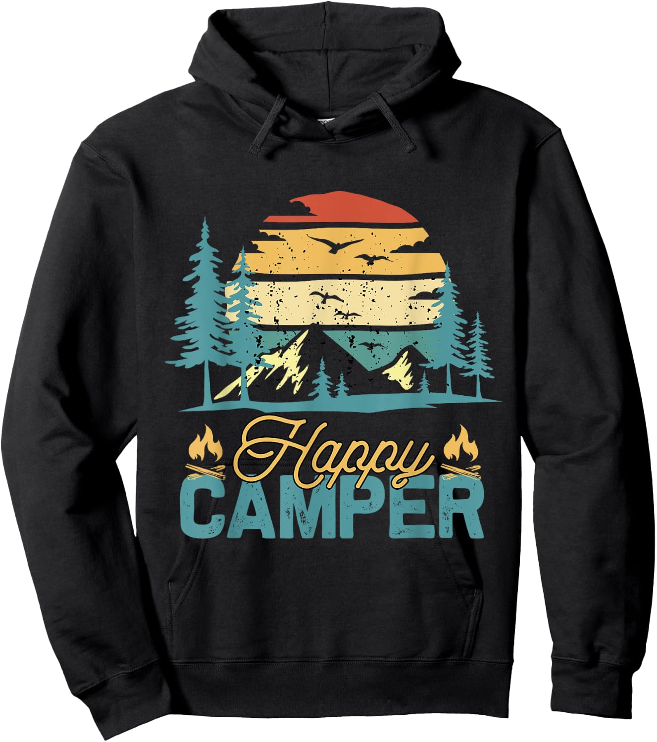 Happy Camper Retro Vintage Funny Matching Camping Crew Hoodie - Hoodie | Black
