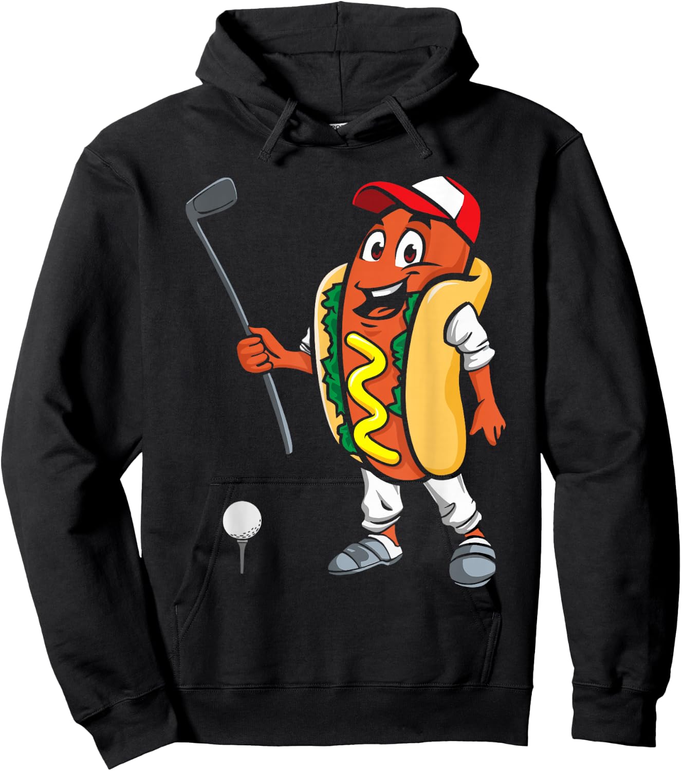 Funny Hot Dog Playing Golf Women Girls Kids Hoodie - Hoodie | Black