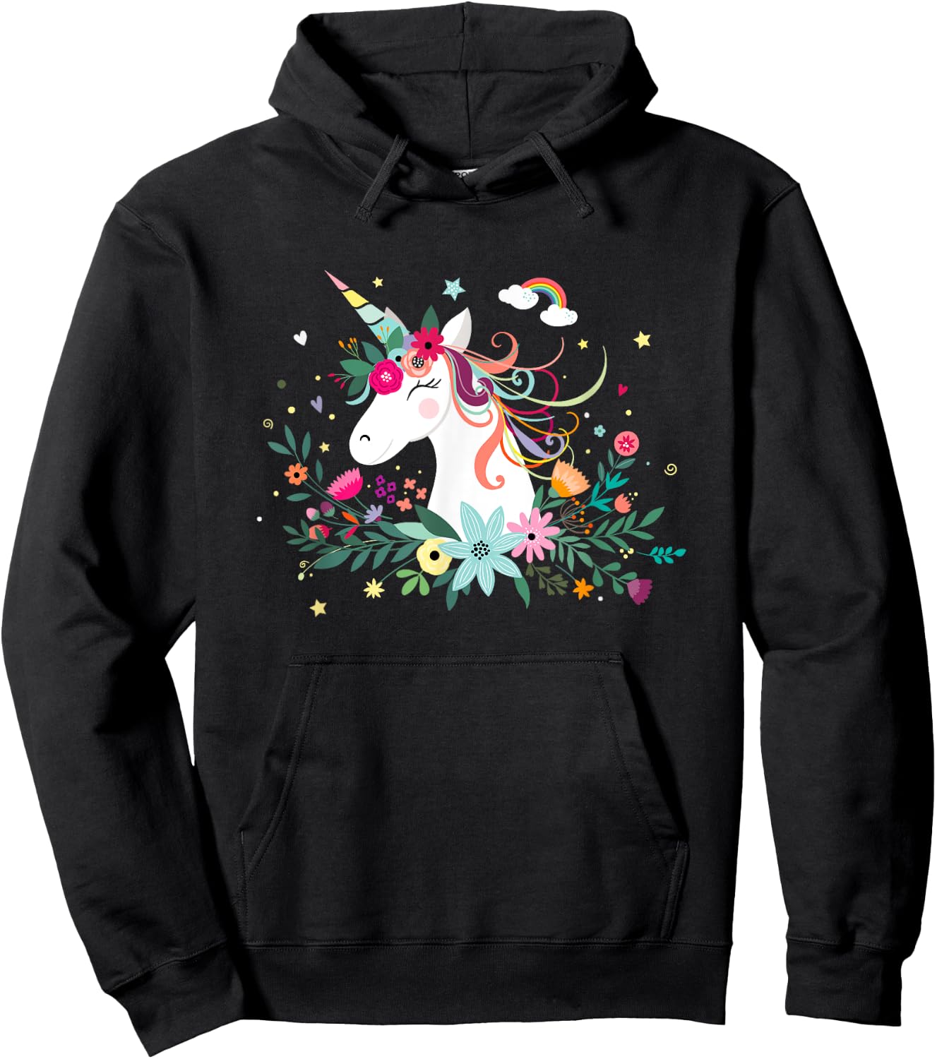 Funny Unicorn Dreams, Cute Kawaii Blinking Unicorn Flowers Hoodie - Hoodie | Black