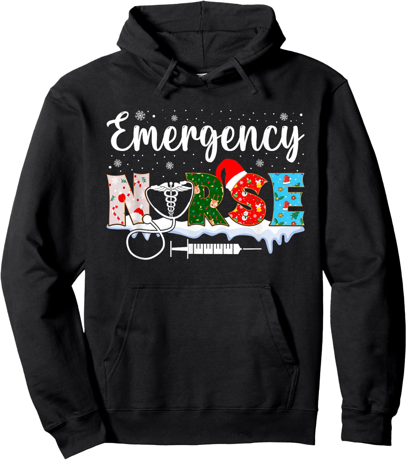 Emergency Nurse Christmas ER Nursing Practitioner Xmas Nurse Hoodie - Hoodie | Black